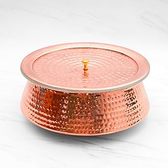 Healthsmith - 100% Pure Handcrafted Copper Lagan Handi/Patila With Lid-Best Heat Conductivity-Proven Health Benefits & Harmless-Tin Coated & Lead-Free-Easy to Clean & Maintain-10L,Hammered,Polished