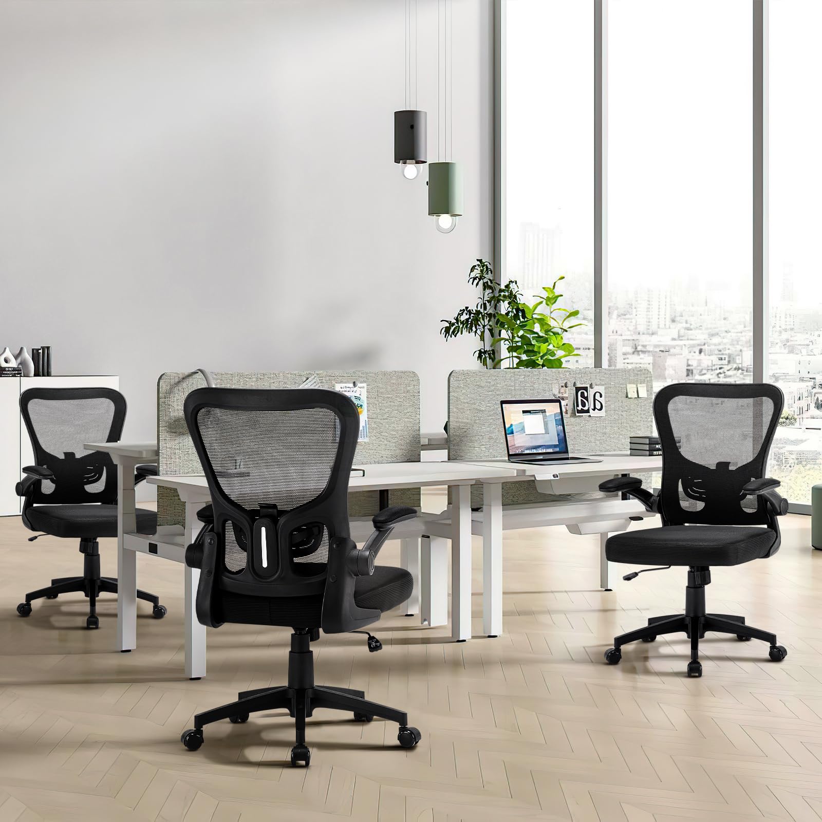Hellove Home Office Schreibtischstuhl, Ergonomischer Computer-Mesh-Arbeitsstuhl mit mittelhoher Rückenlehne, höhenverstellbarem, bequemem Sitz, Drehstuhl mit hochklappbaren Armlehnen