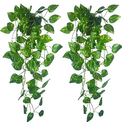 DECOFOLD Green Plastic Artificial Money Plants with Pot Leaves Hanging Ivy Garlands Plant Greenery Home Decor Wall Balcony Decoration - 50 Cm (Set of 6)