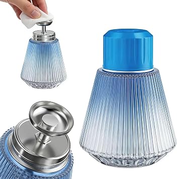 5 Oz/150ml Glass Push Down Pump Dispenser Bottle with Cap Nail Polish Remover Pump Alcohol Dispenser Glass Empty Pump Dispenser for Makeup Acetone Lab Solvent Dispenser Blue