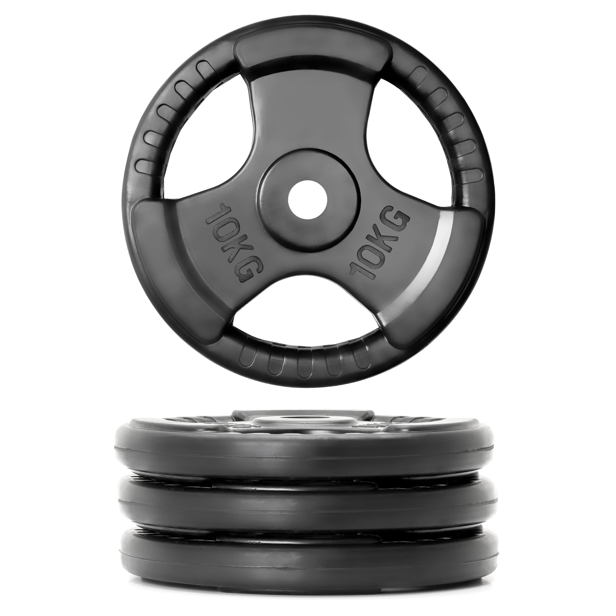 Hantelscheiben 2er Set Gewichtsplatte je 10 kg Gusseisen Gripper Gummi schwarz 20 kg Fitness Krafttraining Bodybuilding Workout Gewichtheben Reha