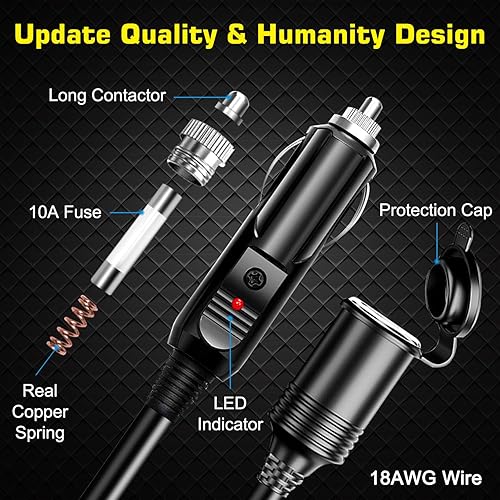 Miniatura 2 de Cable de extensión para encendedor de cigarrillos de 18 AWG de 19.6 pies, cable de núcleo de cobre puro, cable de enchufe de alimentación de CC