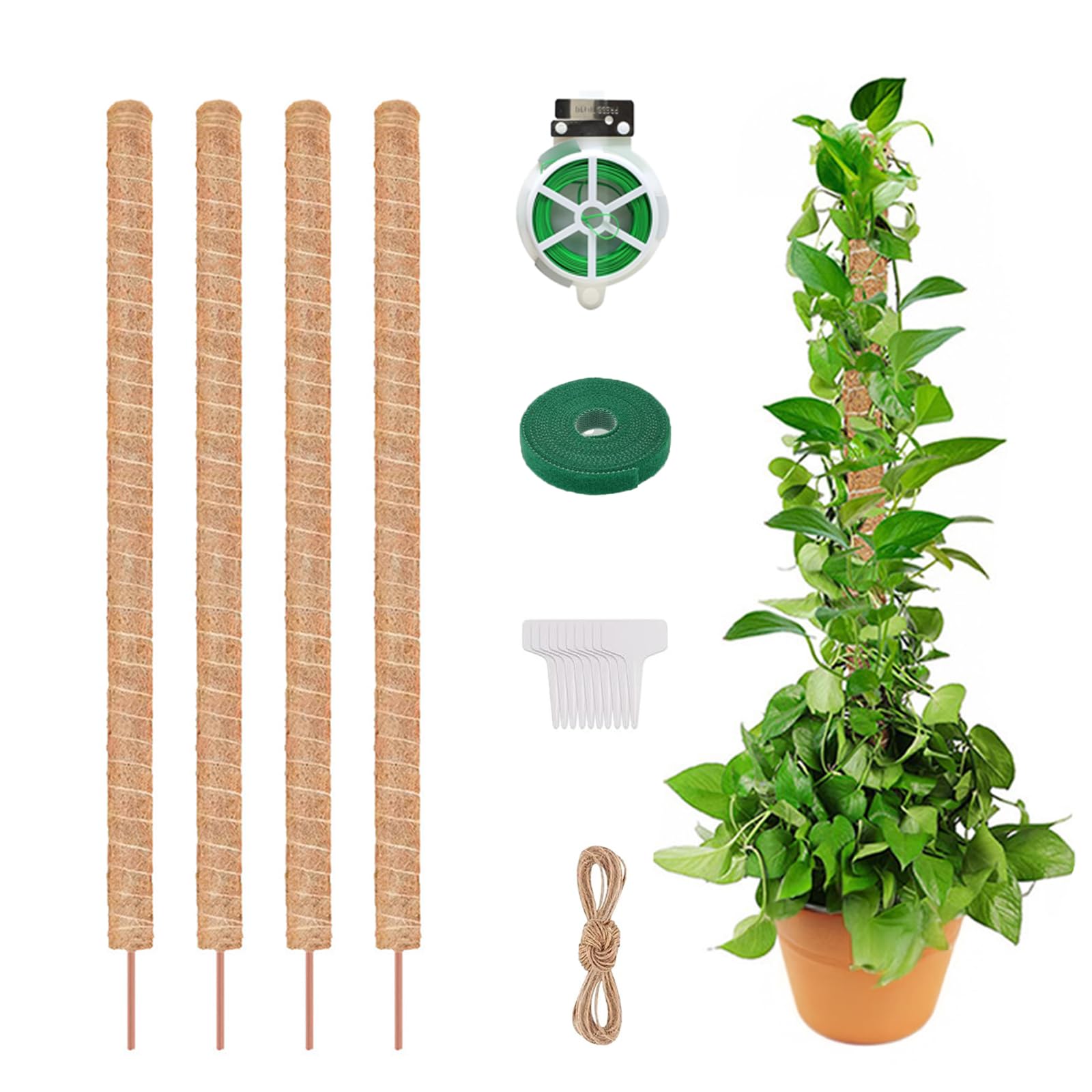 Moss Pole- 4 Pcs 70cm Bendable Support Natural Poles, Moss Pole for Monstera Climbing Plants, Eco-Friendly Plant Supports for Indoor Plants