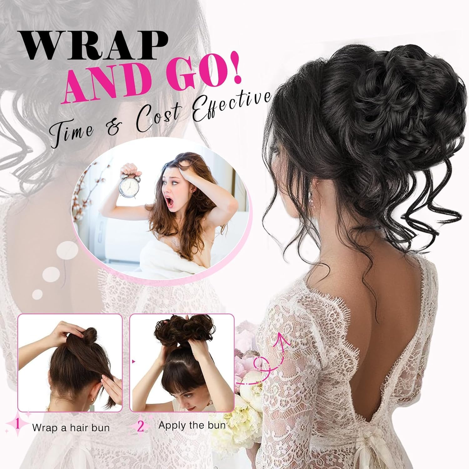 Kok, gumka do włosów z włosami, treska Messy Bun, treska dla kobiet i dziewcząt, koński ogon, warkocz, przedłużenie włosów (12H24, jasnobrązowy, mieszanka naturalnego blondu)