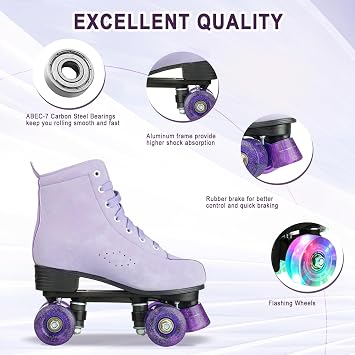 YYW Roller Skates for Women Girls High Top Shoes Men Double Row Shiny Four Wheel Unisex PU Roller Derby Skates for Kid Beginner Indoor Outdoor