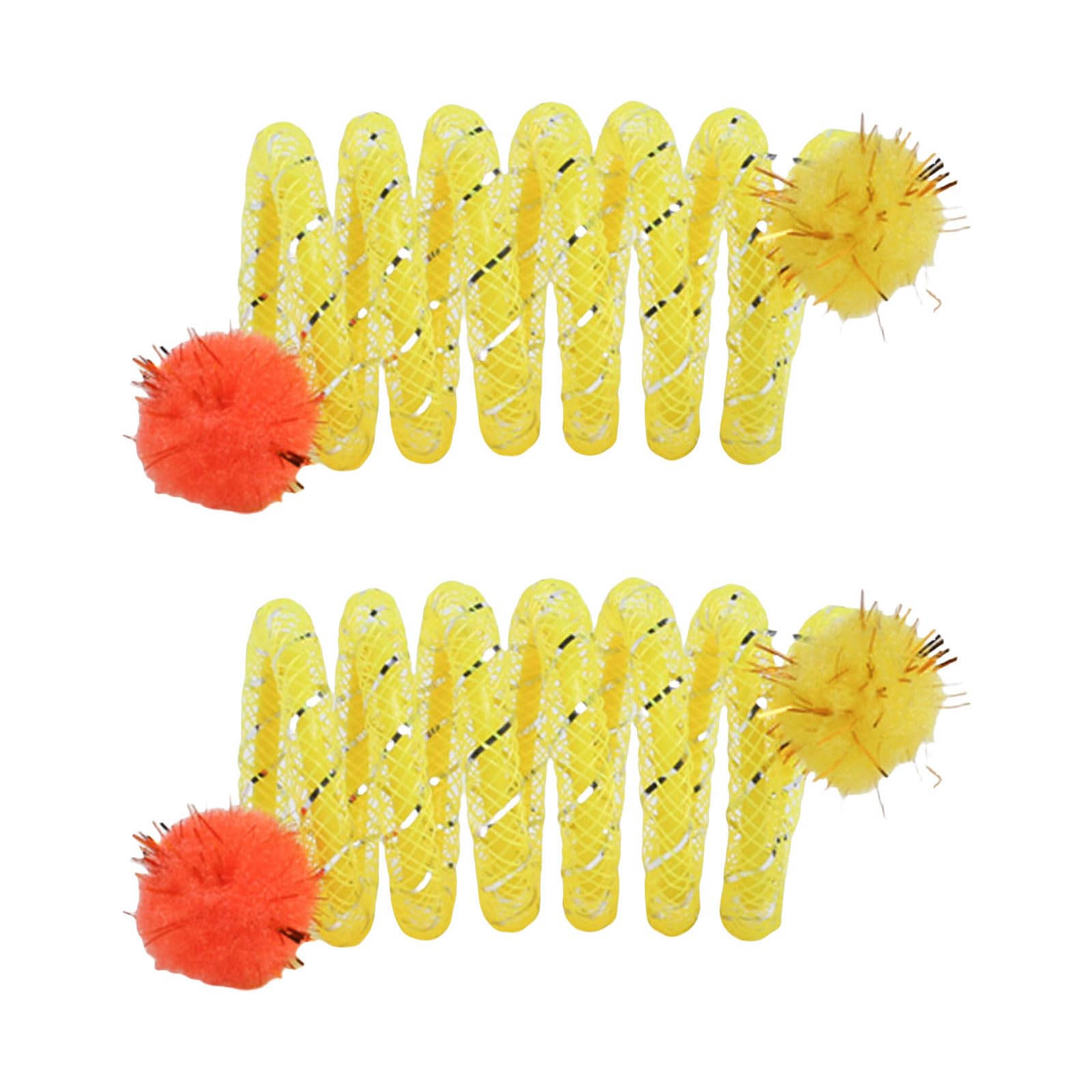 Montesy 2Pcs Colorful Coils Spring with Plush Ball Cats Chew Toy for Indoor and Outdoor Play Stimulating Curiosity and