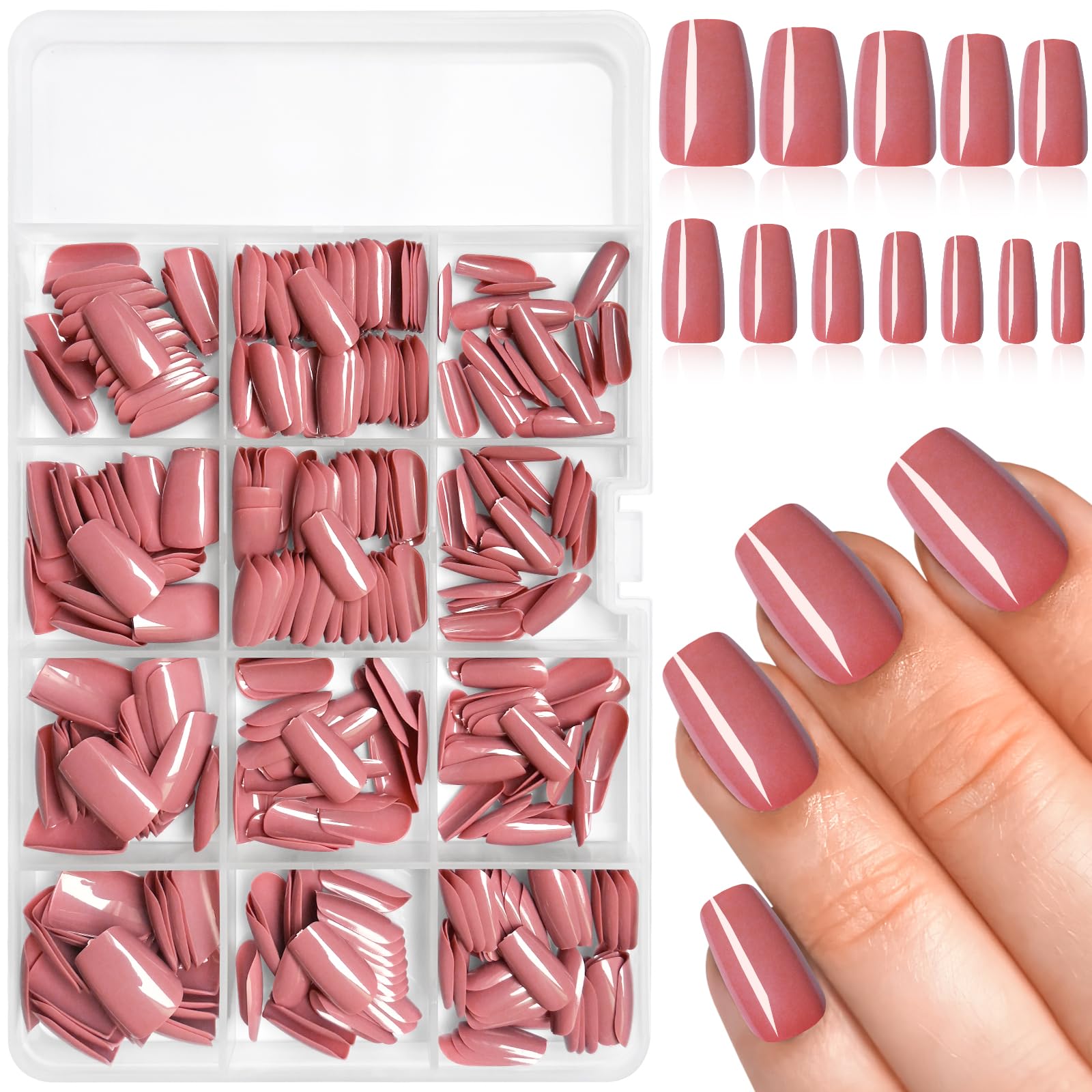 Lifextol 360PC Coffin Press on Nails Medium Fake Nails with Glue Nail Sticky Tab, 12 Sizes Coffin Nails Press ons Acrylic Nails Press on Nails Short Coffin Nail Tips Artificial False Fingernails
