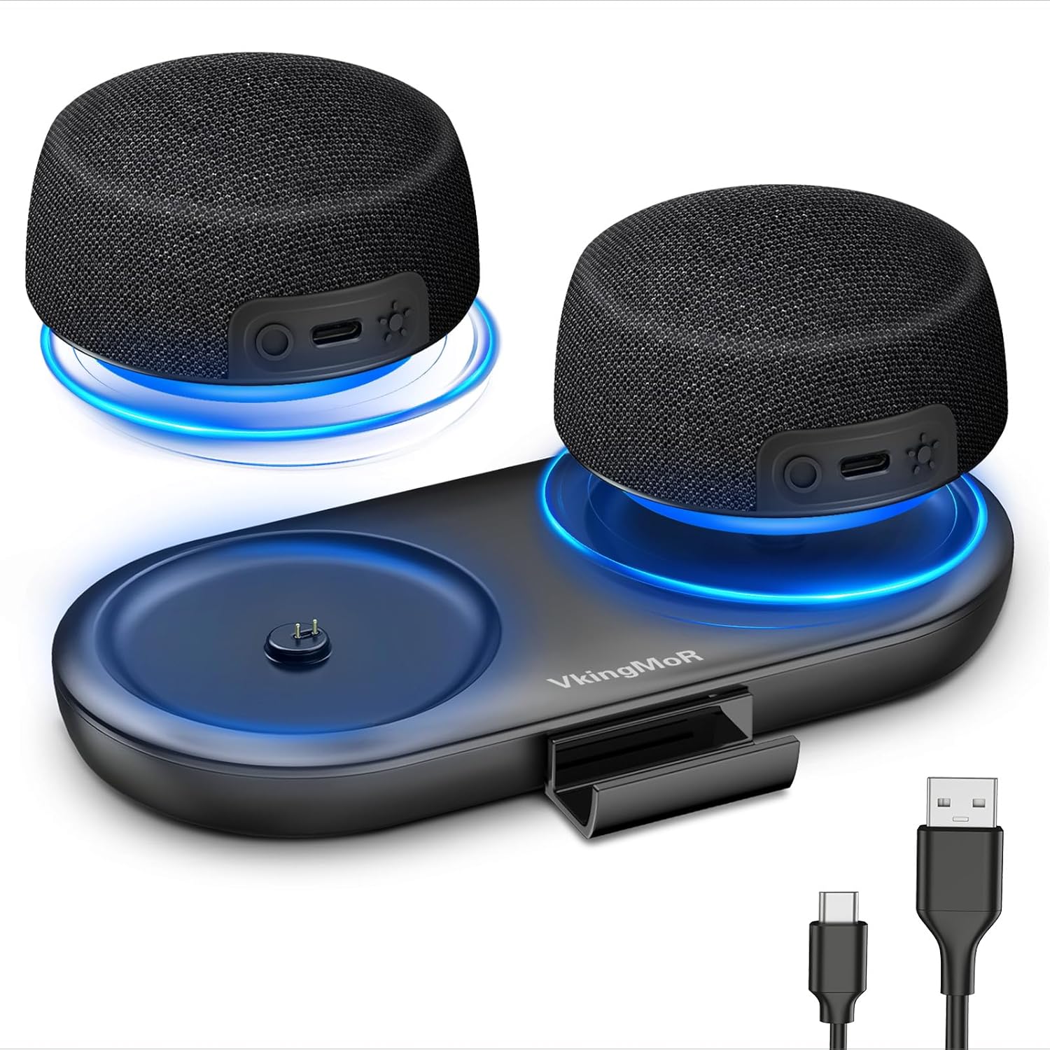 Bluetooth Speaker Set with Magnetic Base for Multi Room, TWS Stereo Sound with RGB Lights, 10H Playtime, Dual Bluetooth 5.4 Portable Wireless Speaker for TV,Home Theater, Outdoor, Meeting