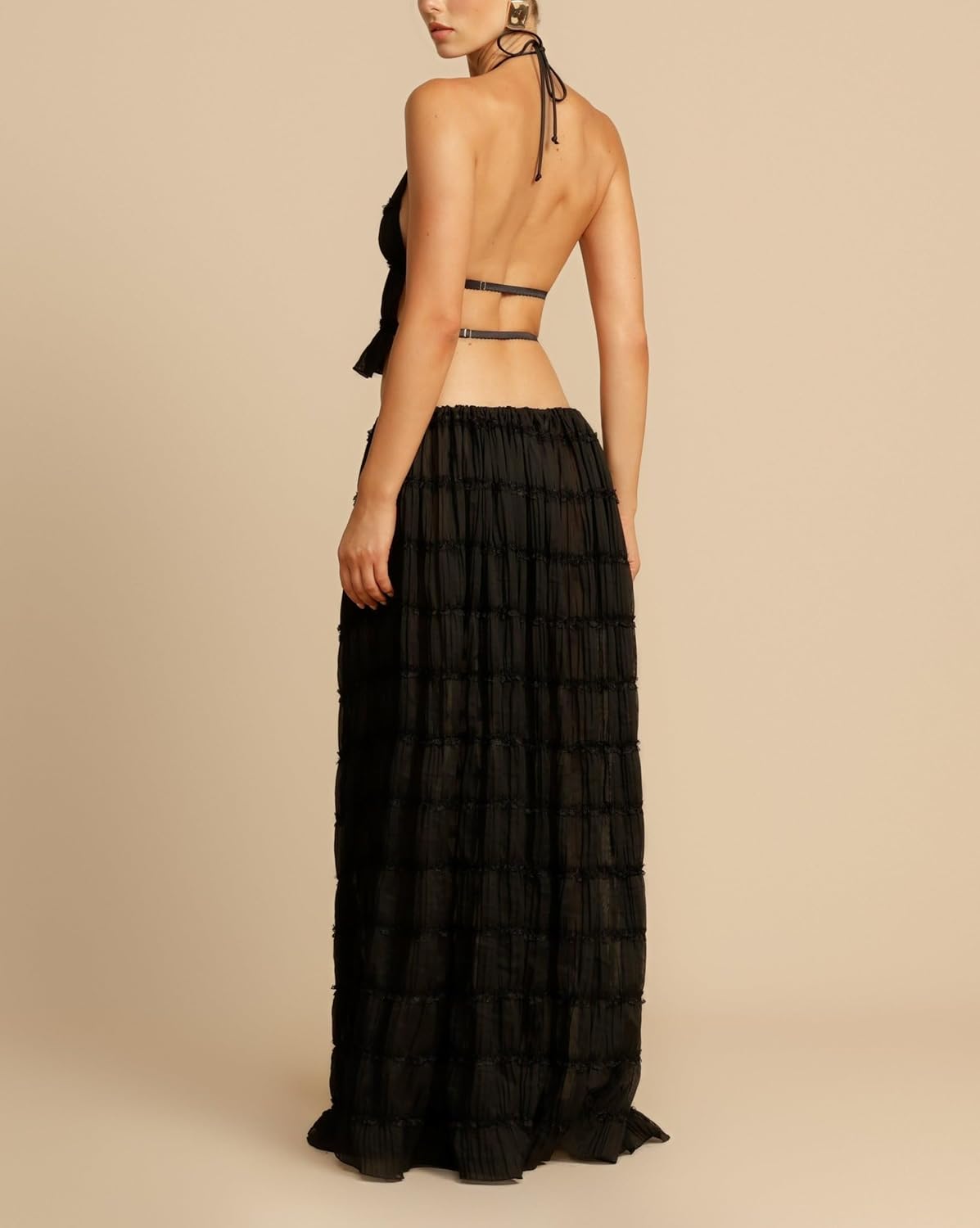 Argeousgor 2 Piece Maxi Skirt Set for Women Lace Up Back Tank Tops Tie Up High Waist Long Skirt Set - Image 6