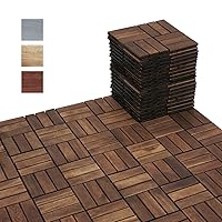 Vista 14 de BEEFURNI 10PCS Interlocking Deck Tiles 12" x 12" - Diagonal Pattern, Waterproof Acacia Wood Decking for All Weather Use - Patio, Balcony, Porch