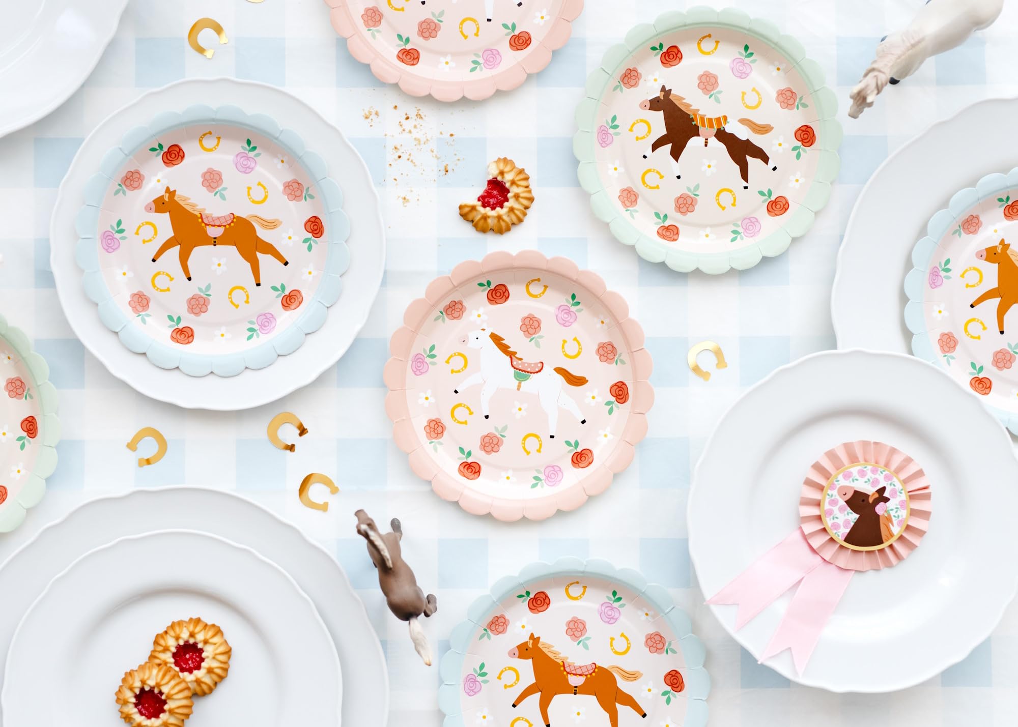 Set di stoviglie da 48 pezzi, design pony, cavalli dolci, compleanno, ragazze, ragazzi, feste, compleanni per bambini, adulti, stoviglie di cartone, cavallo, cavaliere, per 12 persone