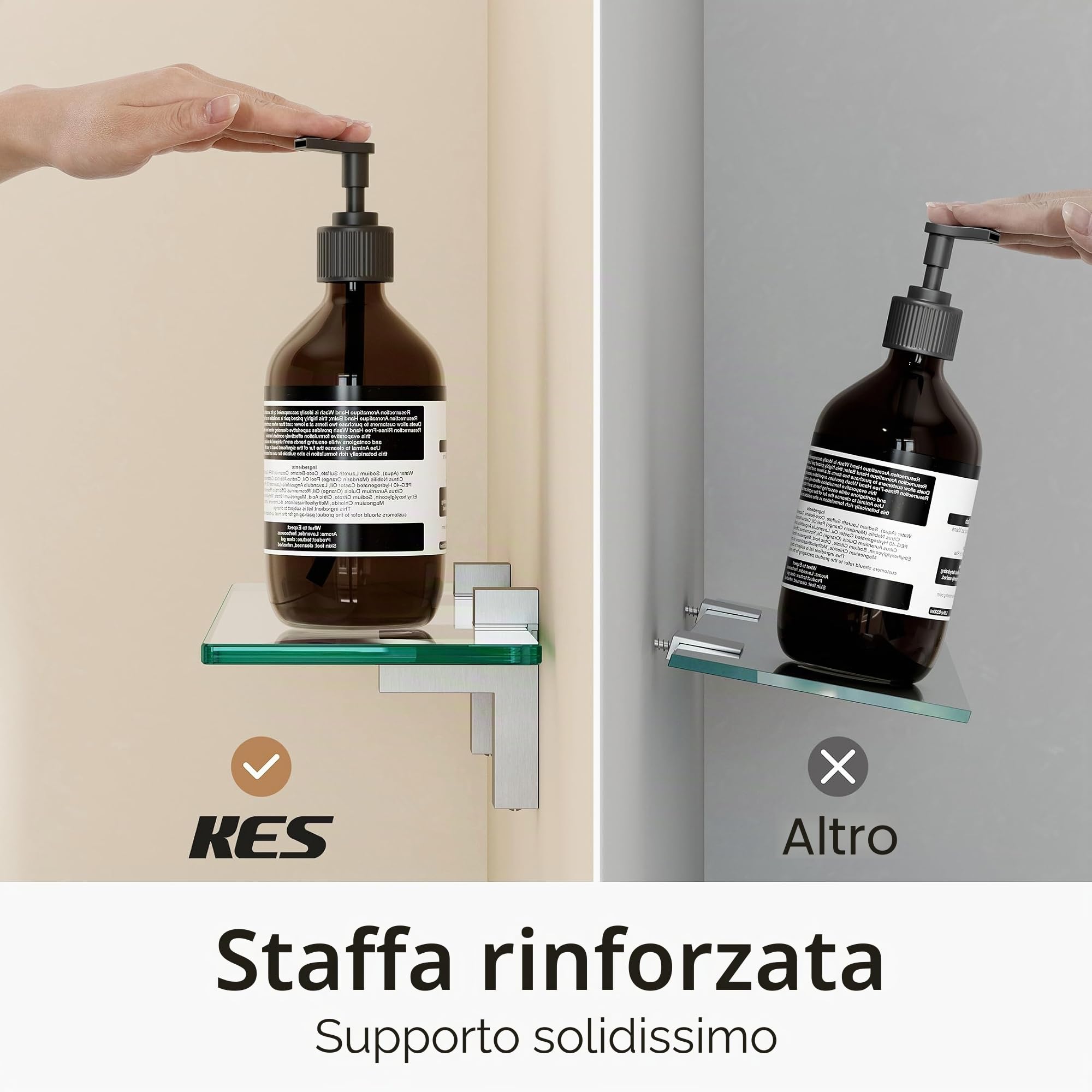 KES Mensole Bagno, Vetro Temperato Spesso 8 MM con Supporto Cromato Lucido 60 cm, 2 Confezioni, BGS3201S60-P2-KES