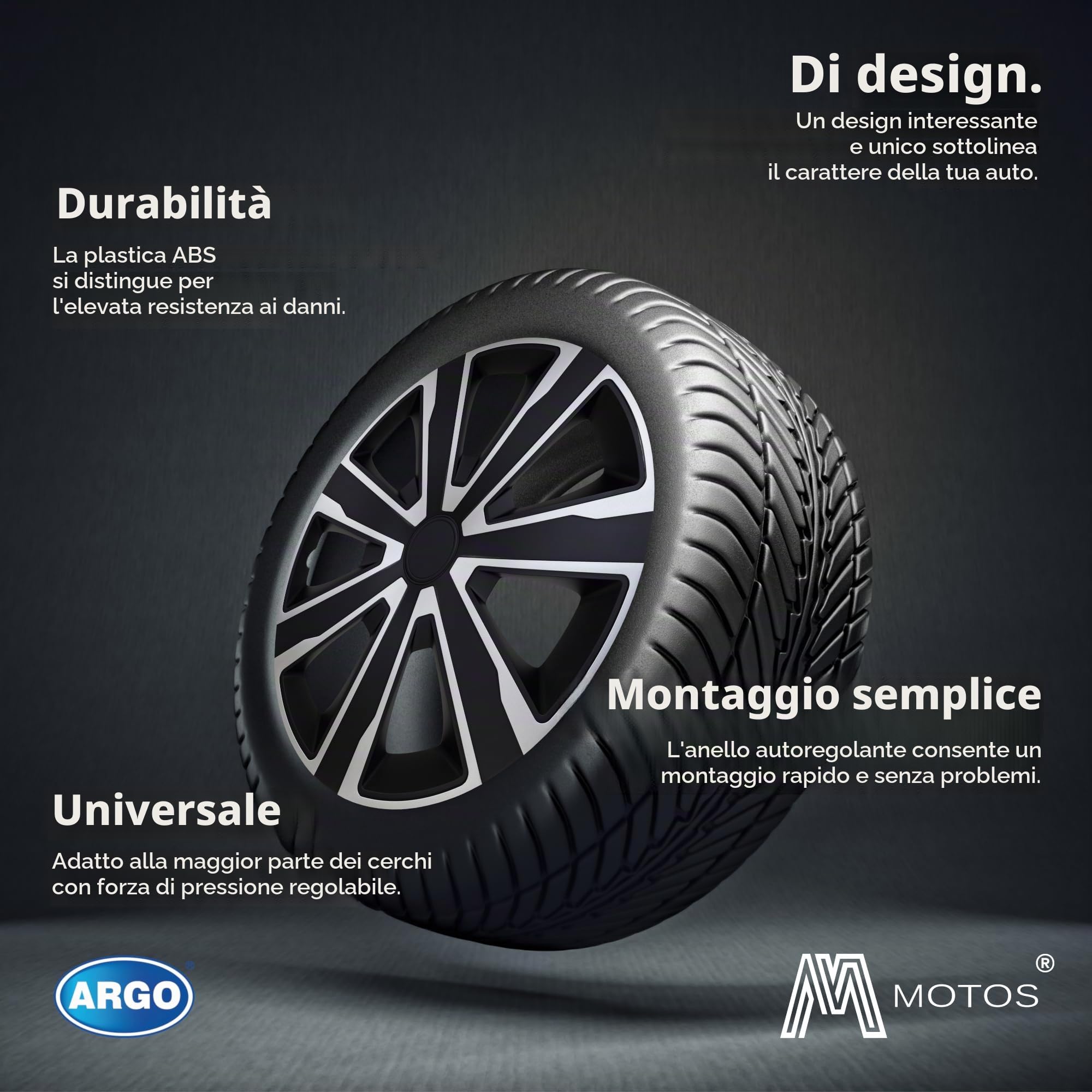 M MOTOS Set di 4 Copricerchi 16 pollici - Eliminate i graffi con questi copriruota flessibili e leggeri da 16 pollici. Facili da installare, non richiedono attrezzi e proteggono dallo sbiadimento!