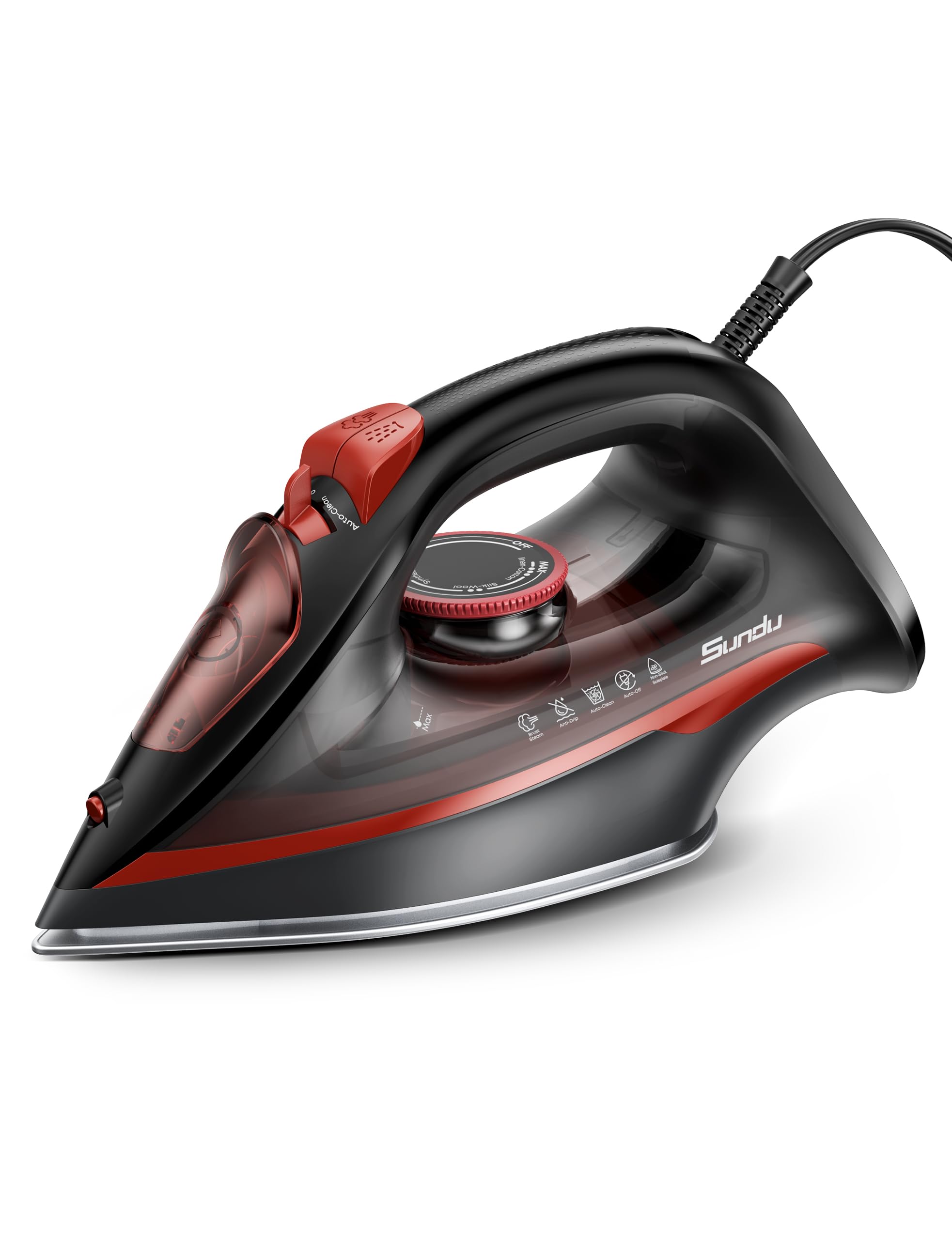 Photo 1 of [NON FUNCTIONAL] Steam Iron for Clothes, 3-Way Auto Shutoff, Ceramic-Coated Soleplate with Burst Steam, Anti-Drip and Anti-Calc, Self-Cleaning, 1500W Powerful for Home Use Dark Red