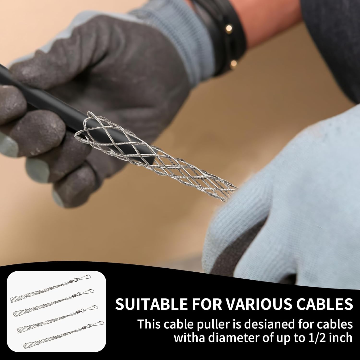 4PCS 1/2 in Wire Pulling Grip for Electrical Pulling Grips Wire Puller Tool for Light and Heavy Cables