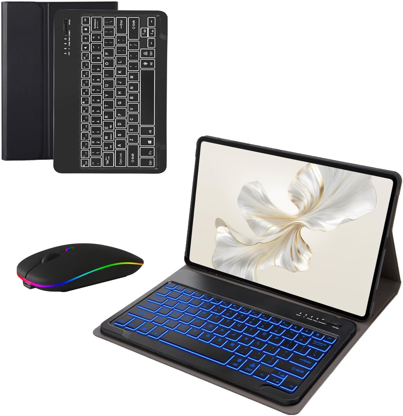 Keyboard Case for Honor Pad 9 12.1 Inch, 7 Color Backlit Detachable Wireless Bluetooth Keyboard with Tablet Mouse,Black