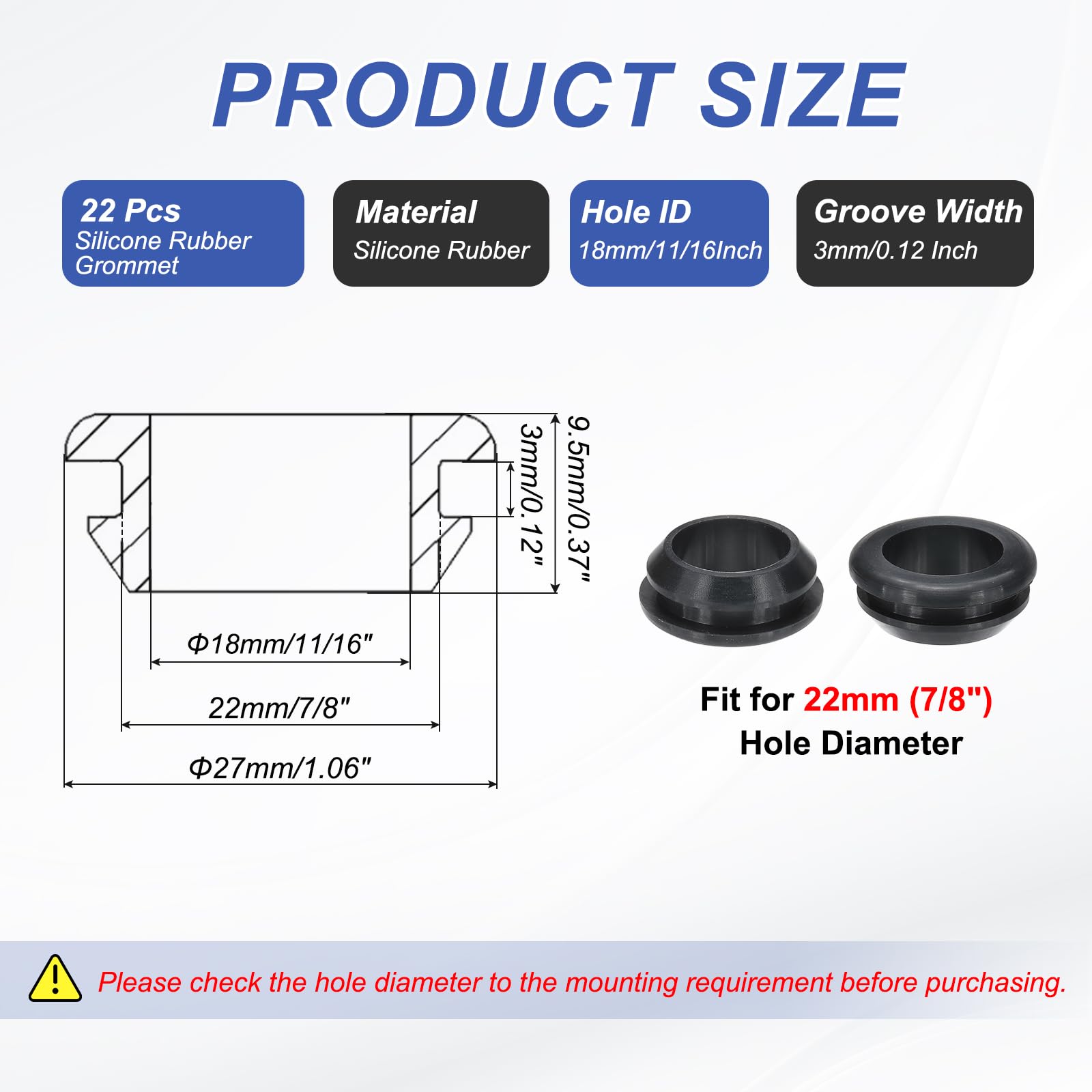 PATIKIL Silicone Rubber Grommets, 22 Pcs 7/8"(22mm) Drill Hole - Image 2