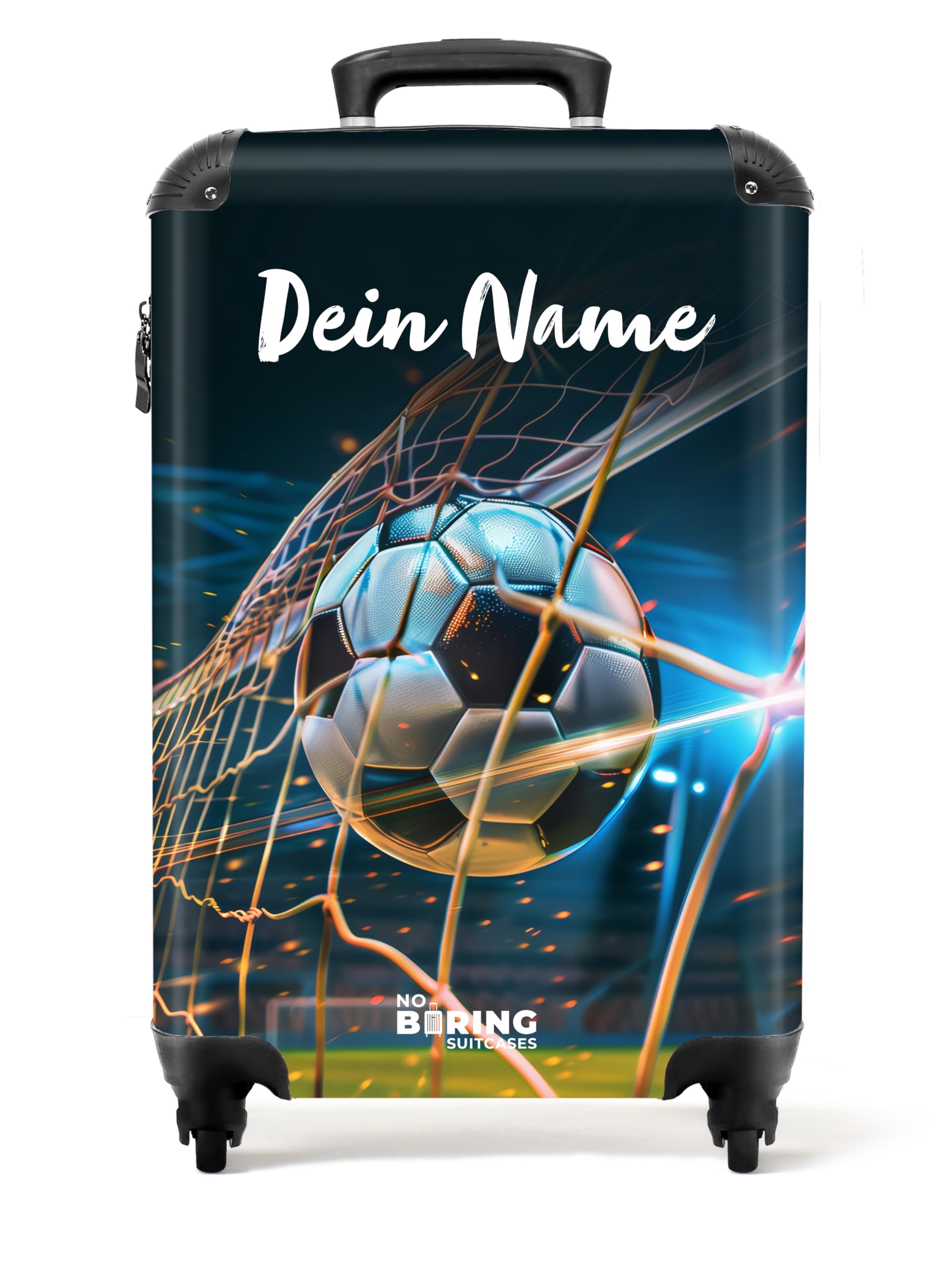 NoBoringSuitcases.com Kinderkoffer, Koffer Personalisiert, Kinderkoffer Jungen, Kindergepäck, Reisekoffer, Koffer Klein Mit Rollen, Kindertrolley Jungen, Handgepäck 55x40x20 cm (Fußball - Dunkelblau)