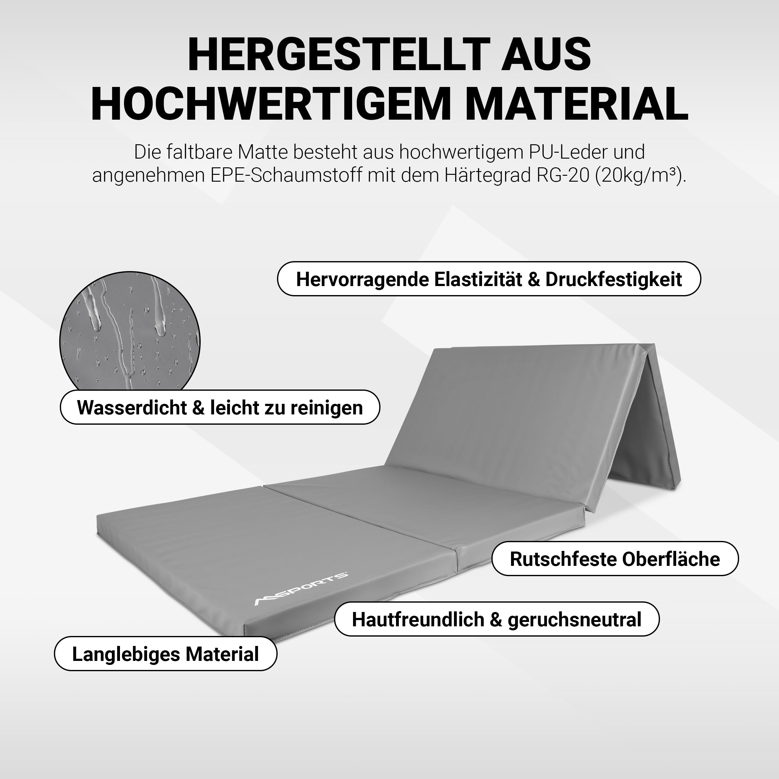 MSPORTS Turnmatte Premium klappbare Weichbodenmatte 190 x 80 x 5 cm Gymnastikmatte faltbare Sportmatte