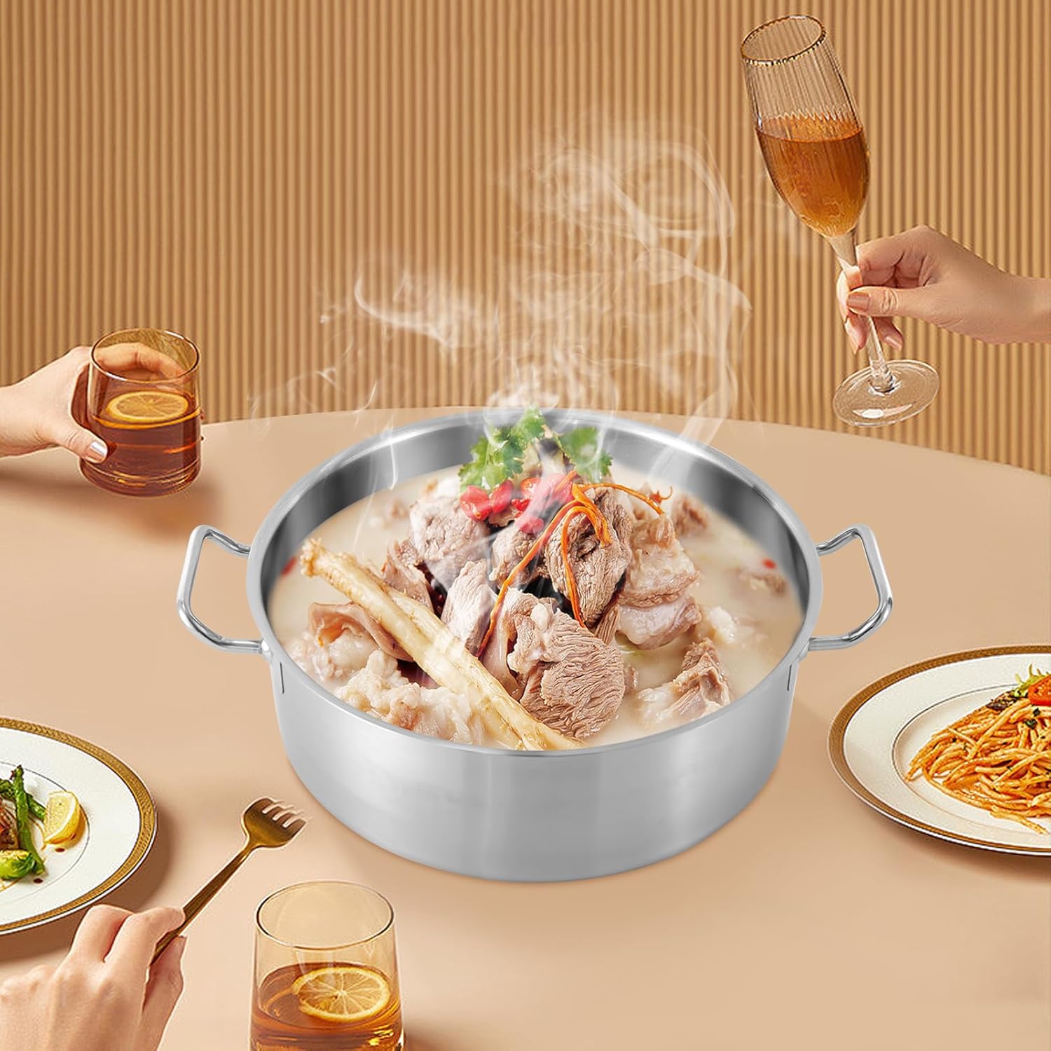 11Qt Stock Pot Stainless Steel Stockpot with Lid and Handles Heavy Duty Soup Pot for Cooking Boiling Stewing Frying, Compatible with Gas Electrical Appliances Glass Ceramics