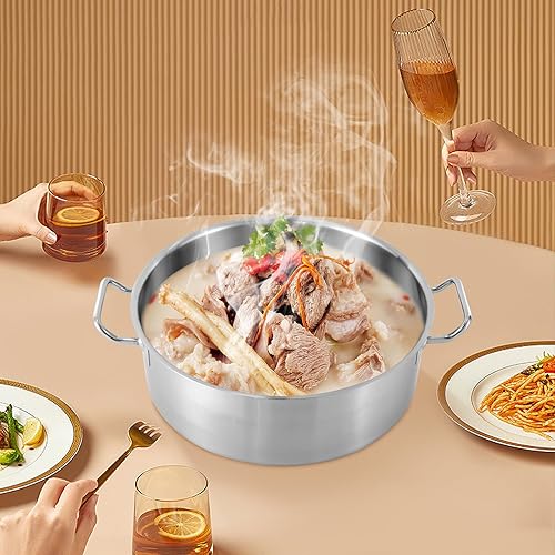 Miniatura 3 de Headery Olla de acero inoxidable de 11 cuartos de galón con tapa, utensilios de cocina gruesos, olla de sopa de inducción resistente, olla grande