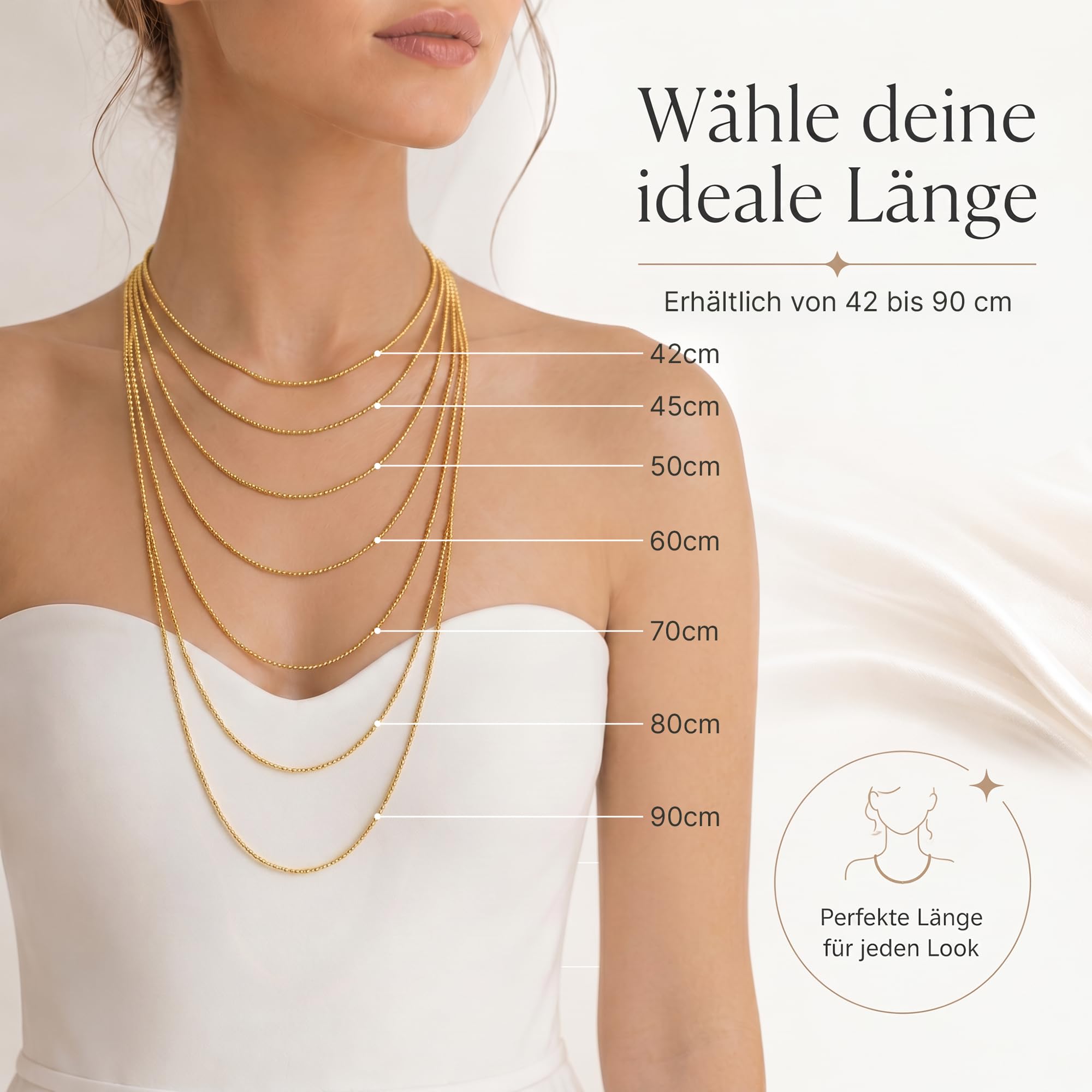 Kugelkette vergoldet 925 Silber Damen 1,4 mm Halskette 101061-5 | goldene Silberkette Gold Kette Goldkettchen in den Längen 42 45 50 60 70 80 90 cm verfügbar