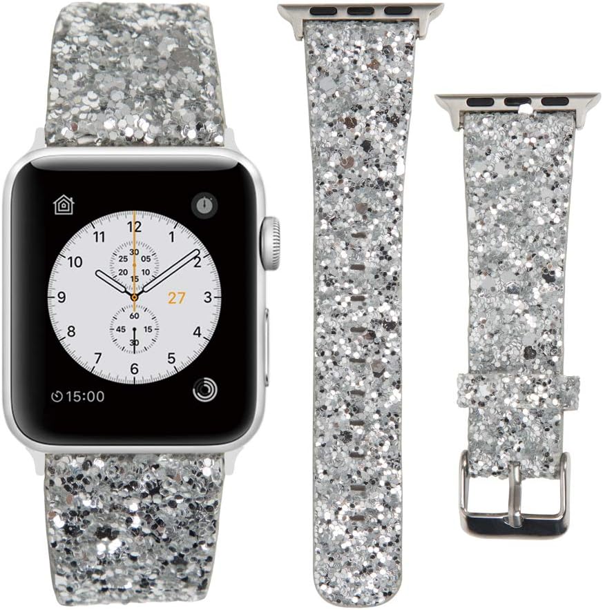MIFFO Compatible with Apple Watch Band 38mm 40mm 42mm 44mm, 3D Glitter Bling Leather Wristband iWatch Strap Replacement for Apple Watch Series 5 Series 4 Series 3 Series 2 Series 1