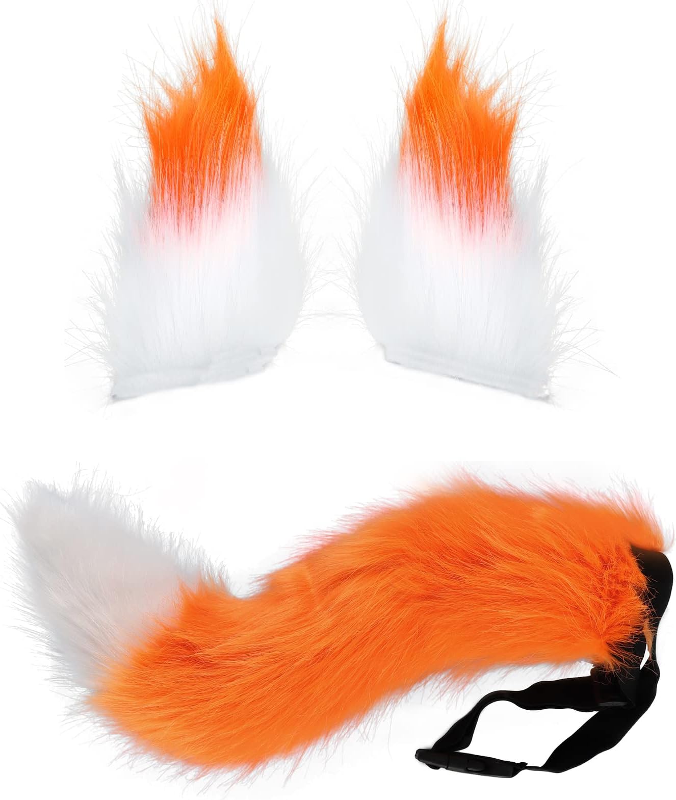 Faux Fur Cat Fox Wolf Furry Tail and Clip Ears for Halloween Party Costume Accessories