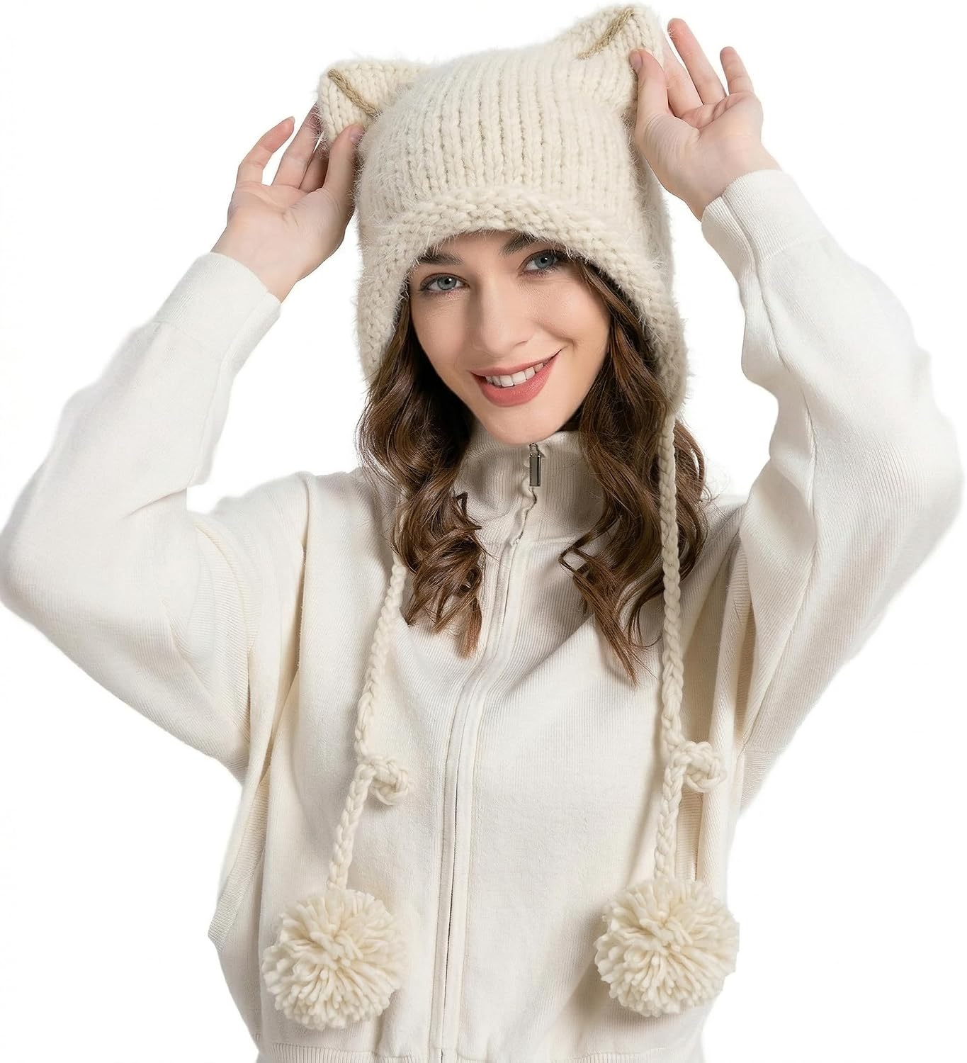 ZLYC Women Crochet Hat Knit Cat Ear Slouchy Beanie Cute Vintage Grunge Fuzzy Hat image 3