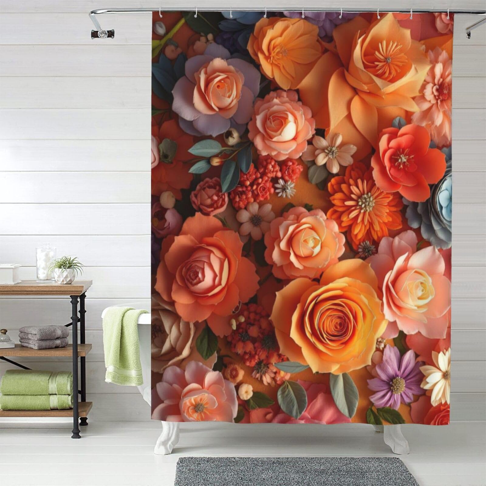 Rideau de douche en tissu résistant lavable motif floral 152x183