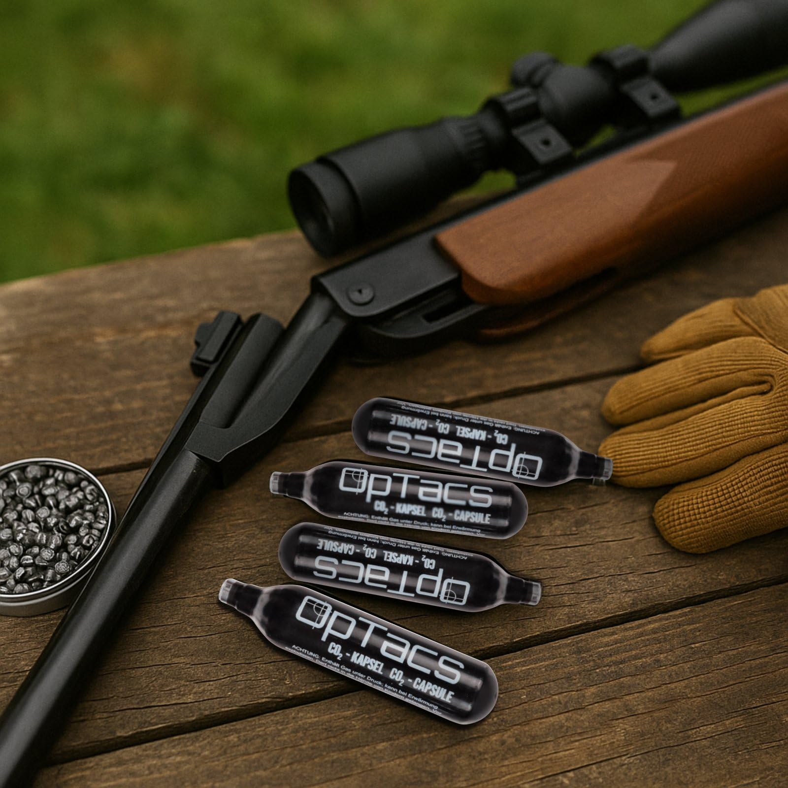 OpTacs CO₂-Kapseln 12g – 5 Stück – für Airsoft, Softair und Luftdruckwaffen – sauber versiegelt, konstante Leistung, rückstandsfrei, korrosionsgeschützt, 12g-System kompatibel