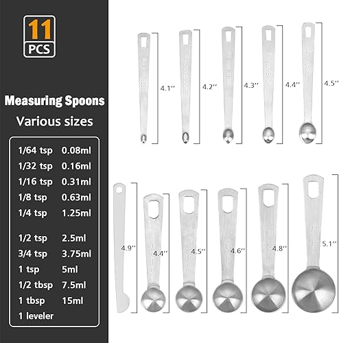 Miniatura 6 de Accmor Juego de cucharas medidoras de acero inoxidable con nivelador, 10 cucharaditas apilables y cucharadas para hornear y cocinar, accesorios de