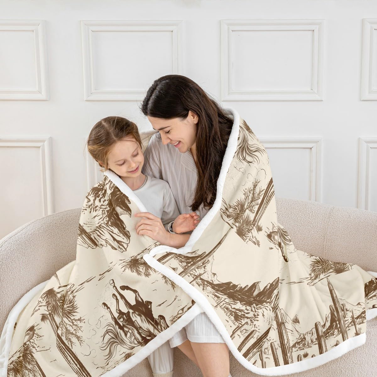 jejeloiu Western Aztec Fleece Throw Blanket Baby 30"x40" Wild Cowboy Sherpa Blanket Plush Fuzzy for Kids Boys Girls Horse Rustic Western Tribal Farmhouse Exotic Cactus for Bed Couch Chair Living Room