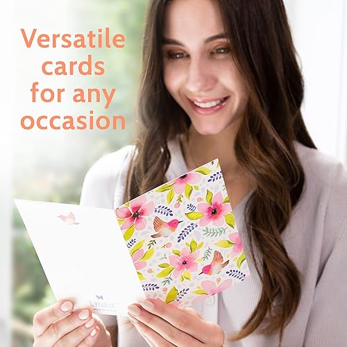 Miniatura 3 de T MARIE 48 tarjetas de felicitación en blanco  24 tarjetas de felicitación de acuarela de pájaros florales y 24 tarjetas divertidas de animales con