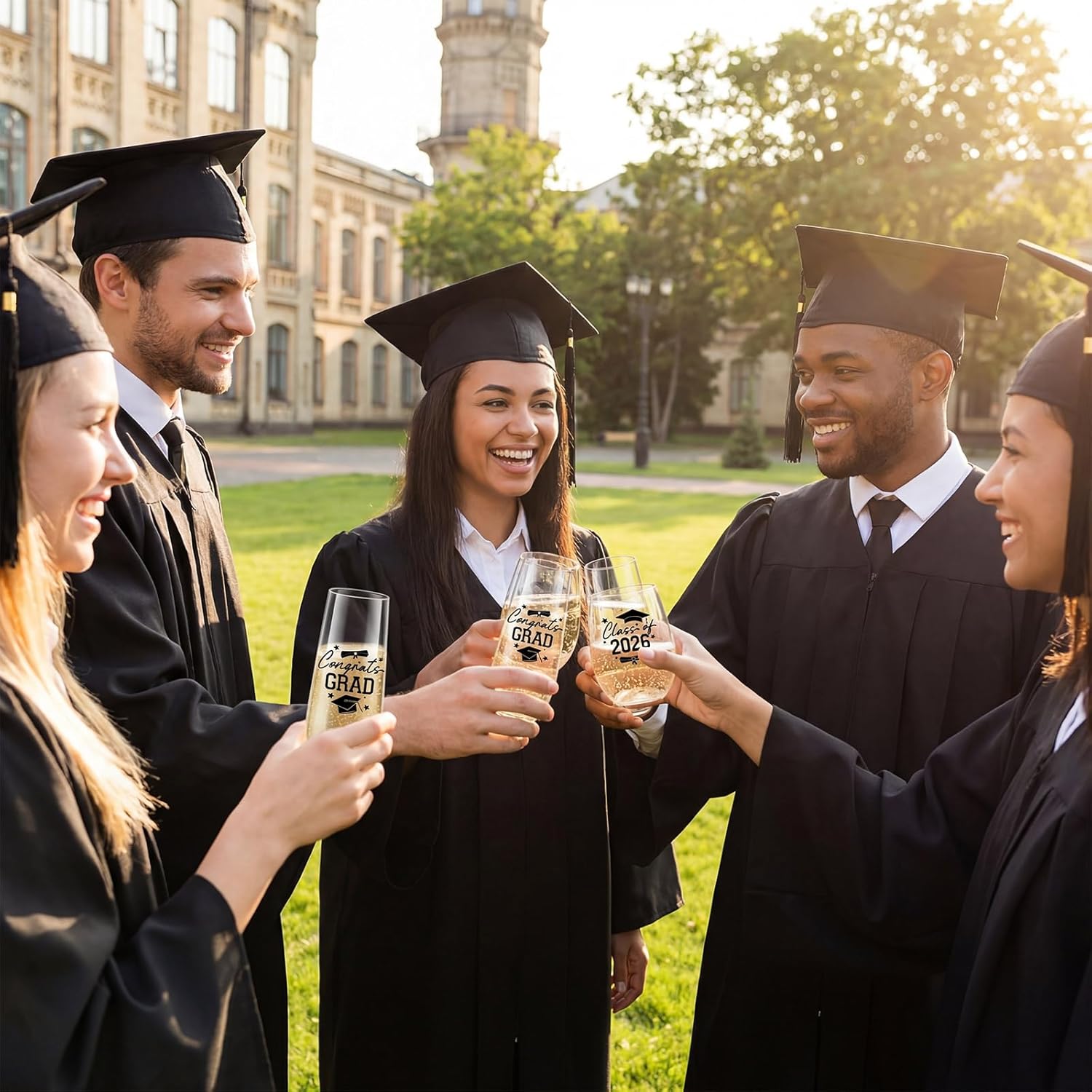 Remerry 36 Pack Graduation Stemless Plastic Wine Glasses 9 oz & 12 oz Class of 2026 Disposable Champagne Flutes Cups Heavy Duty Shatterproof Toasting Cocktail Glasses for Graduation Parties, Bars