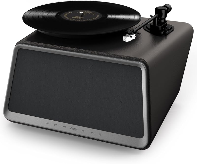 Seed Retro Pikap Plakçalar Dahili Bluetooth Hoparlörlü 80W RMS Aux, RCA Çıkışlı All-in-One Hi-Fi Ses Sistemi, Siyah Deri