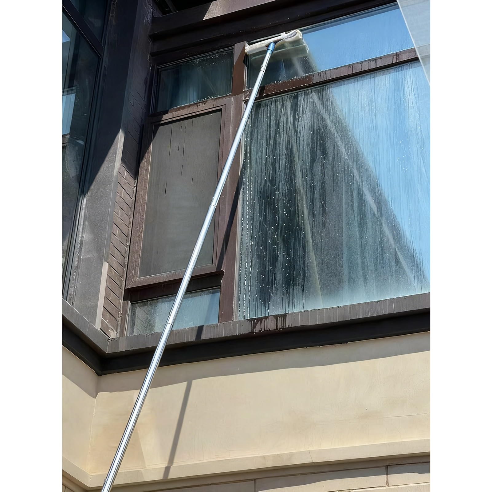 Escobilla de limpieza de ventanas extralarga de 40 pies con poste extensible, perfecta para ventanas altas y superficies de vidrio, herramienta de limpieza eficiente y duradera