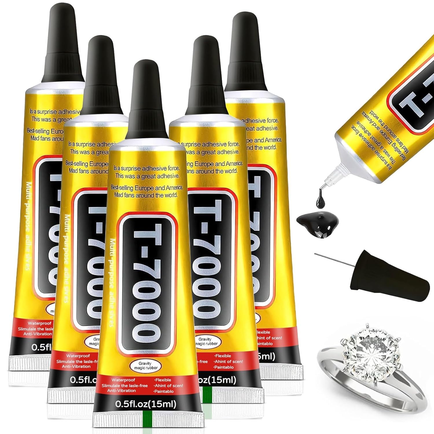 Sponsored Ad – T7000 Black Glue for Phone Repair, 5 Pcs Multipurpose Super Adhesive Glue, Industrial Glue for Cell Phone Screen Repair, Glass, Wood, Crafts, Metal (15 ml/0.5 oz)