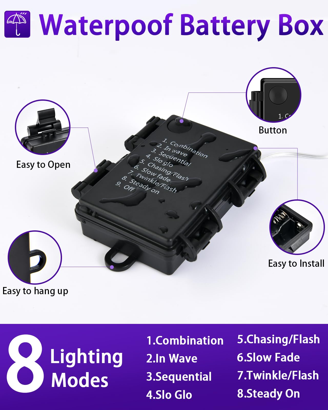 Christmas Decorations Lights, 33ft 100 LED Fairy String Lights with 8 Modes Twinkle Lights, Battery Operated Waterproof for Indoor Outdoor (Purple & Orange 1 Pack)