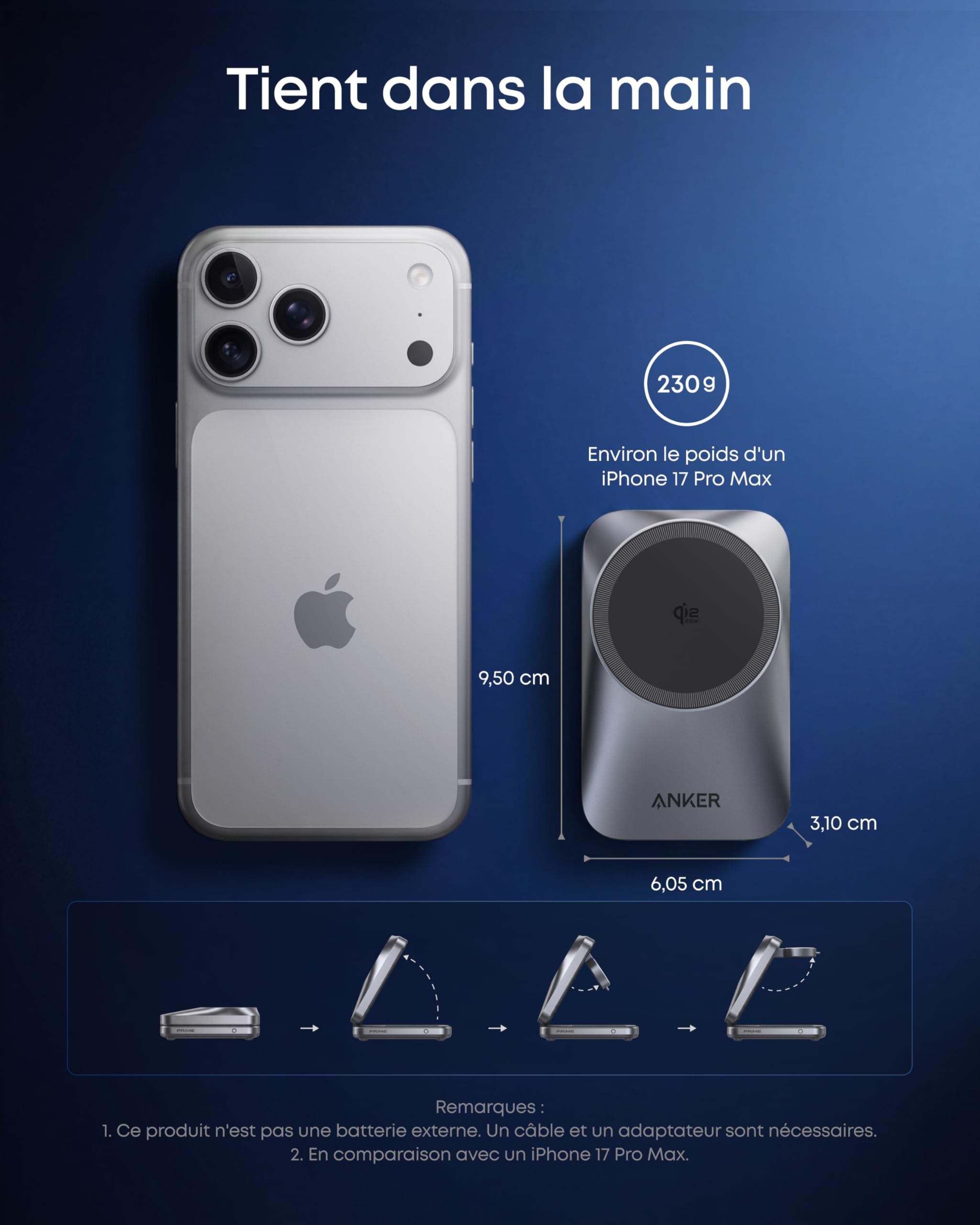 Anker Prime Ładowarka bezprzewodowa iPhone 3 w 1, kompatybilna z MagSafe, certyfikowana Qi 2.2 25W, składana i kompaktowa. Ładuje iPhone 17/16, Apple Watch, AirPods (bez baterii, w zestawie adapter)
