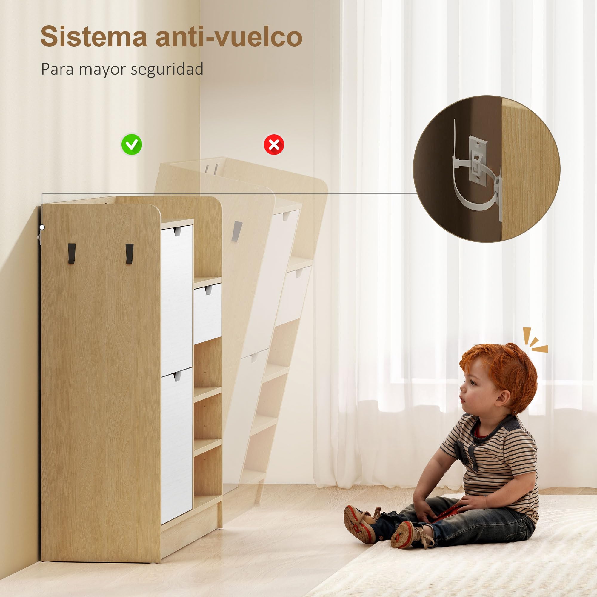 HOMCOM Zapatero Estrecho con 2 Puertas Cajón 93x30x90 cm Natural y Blanco | Zapatero Entrada Recibidor con Estantes Ajustables, Estantes Abiertos, 4 Ganchos, para 14 Pares de Zapatos