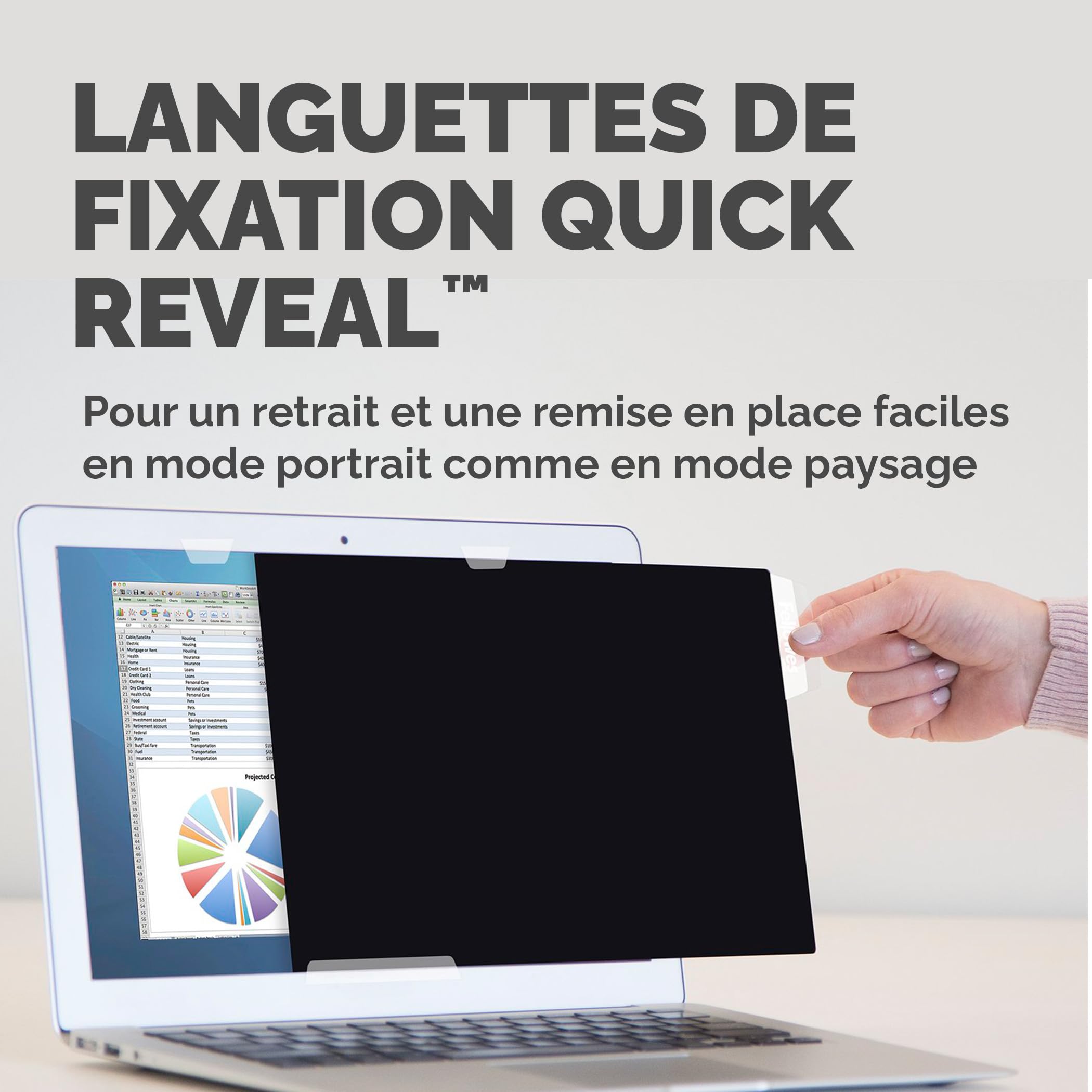 Fellowes Filtre de confidentialité PrivaScreen™ - Protection d’écran pour ordinateur portable 15,6 pouces (format 16:9, 345 x 194 mm) - Fixation et retrait faciles avec languettes Quick Reveal
