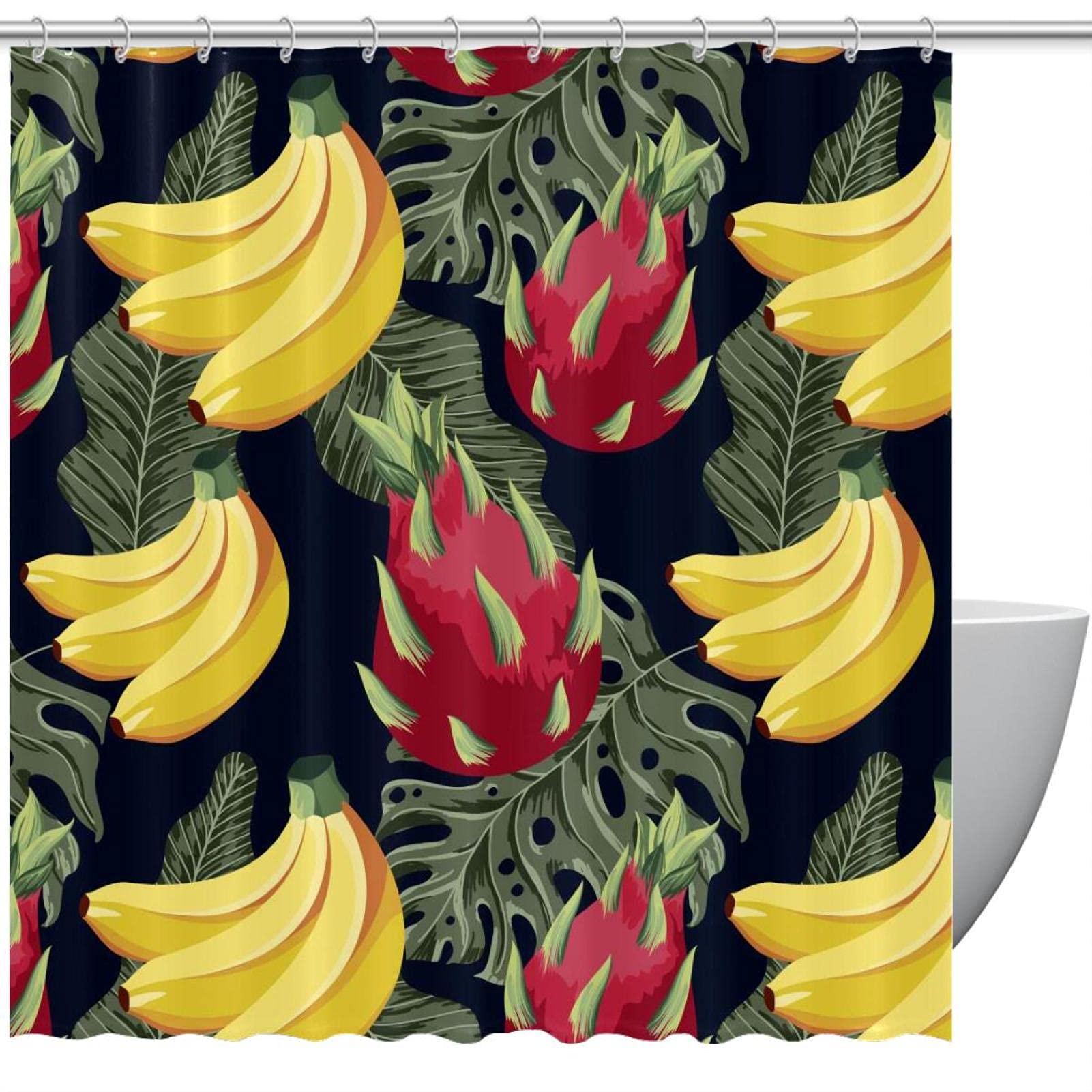 Rideau de douche fruits et plantes 183x183 cm imperméable pour salle de bain colorée