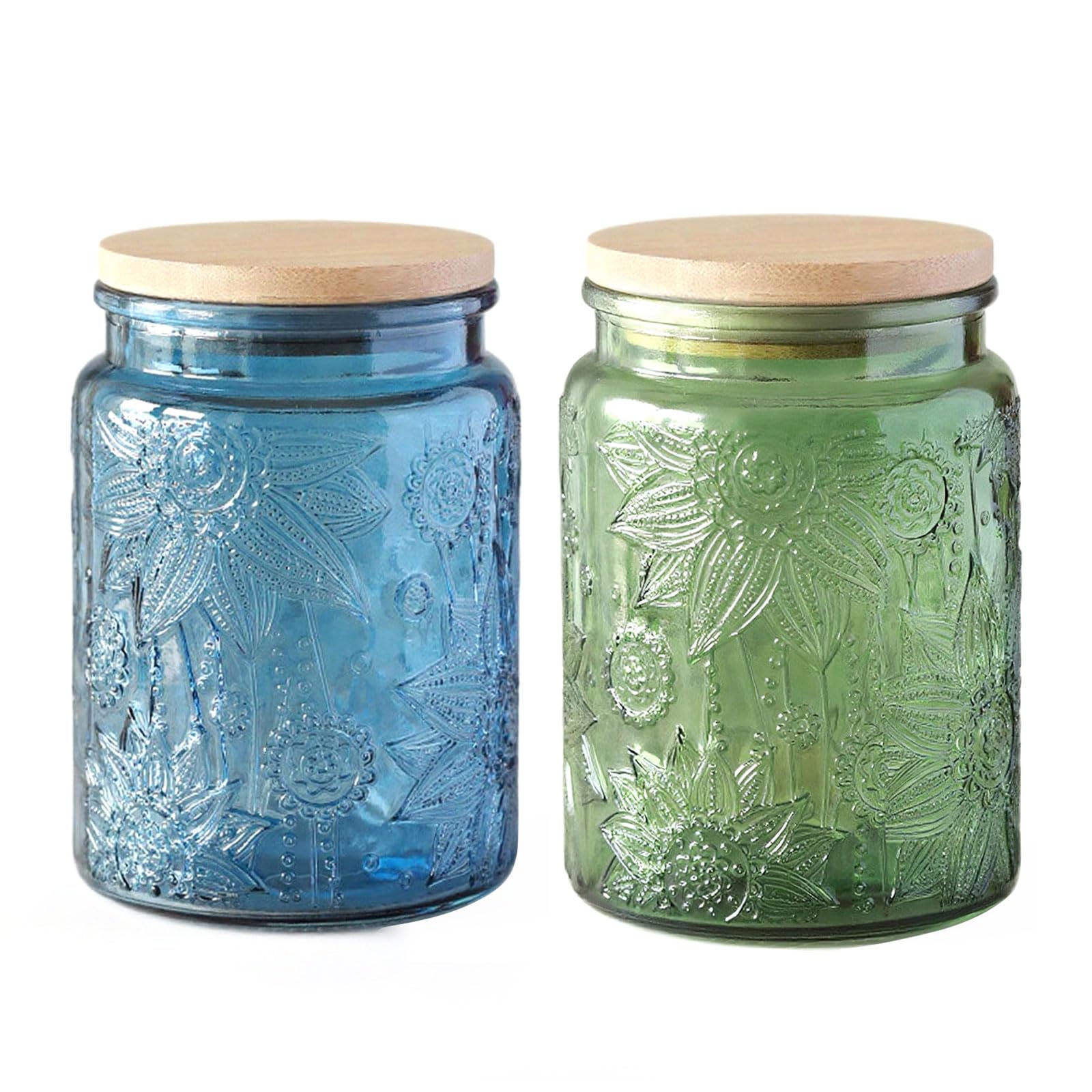 ZhouZGlass Set of 2 Vintage Glass Jar with Lids, 700ml Airtight Glass Storage Jar, Colored Mason Jars for Kitchen Decorative Jar for Coffee Tea Candy Cookies, Cute Jars