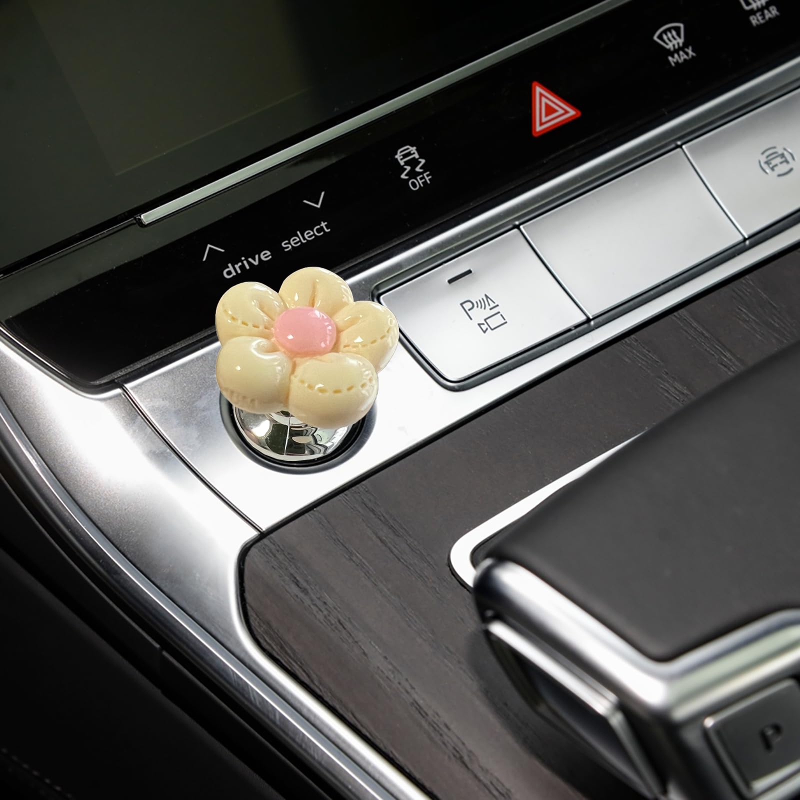Push to Start Button Cover，Engine Start/Stop Resin Flower Starter Cover (for Decorative Accessories) (Beige)