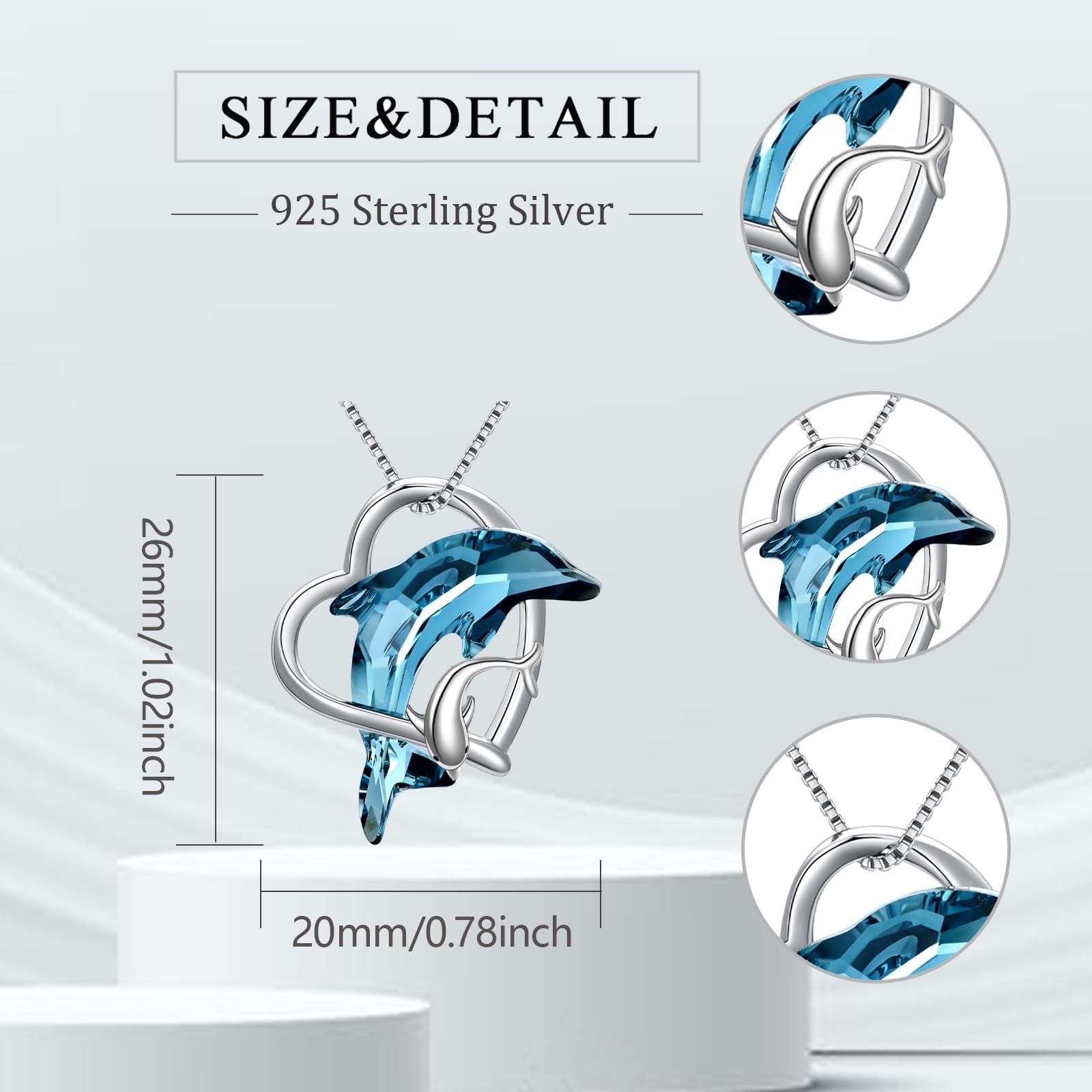 Collana da donna con delfino, in argento Sterling 925, con ciondolo a forma di delfino, regalo di compleanno, per lei, mamma, moglie, amici, collana di cristallo per donne