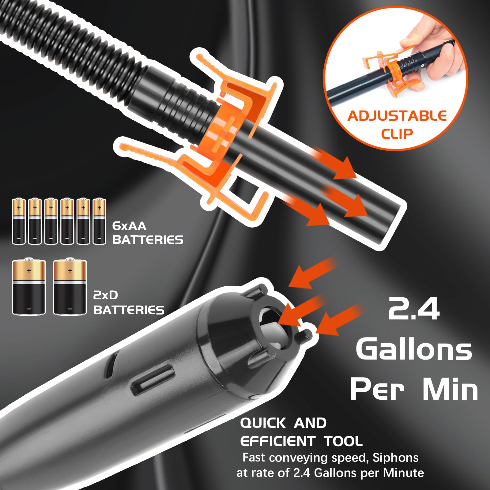 Pompe de transfert de carburant alimentée par batterie, Pompe à essence électrique, Pompe à huile électrique portable pour essence, diesel, eau, carburant (Orange)