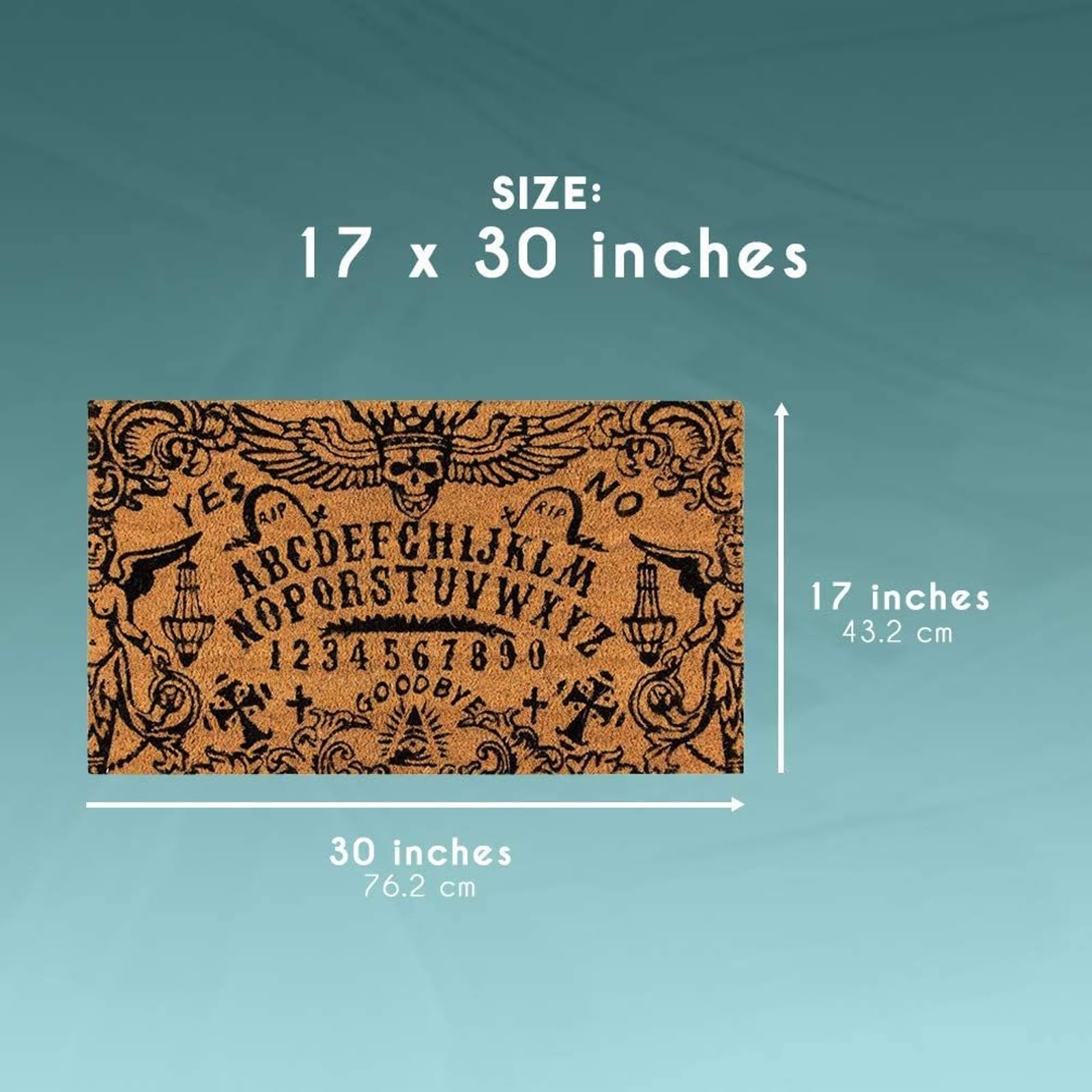 Juvale Paillasson en fibre de coco naturelle pour intérieur et extérieur Motif planche de Ouija effrayante Facile à nettoyer 45 x 76 x 1,3 cm