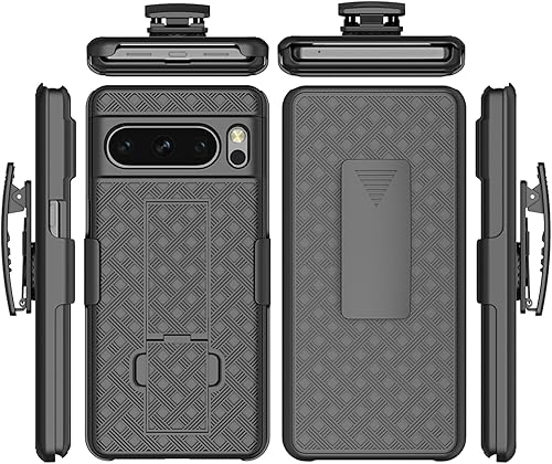 Funda para Google Pixel 8 Pro con protector de pantalla, funda giratoria con clip para cinturón con soporte, cubierta protectora resistente a prueba