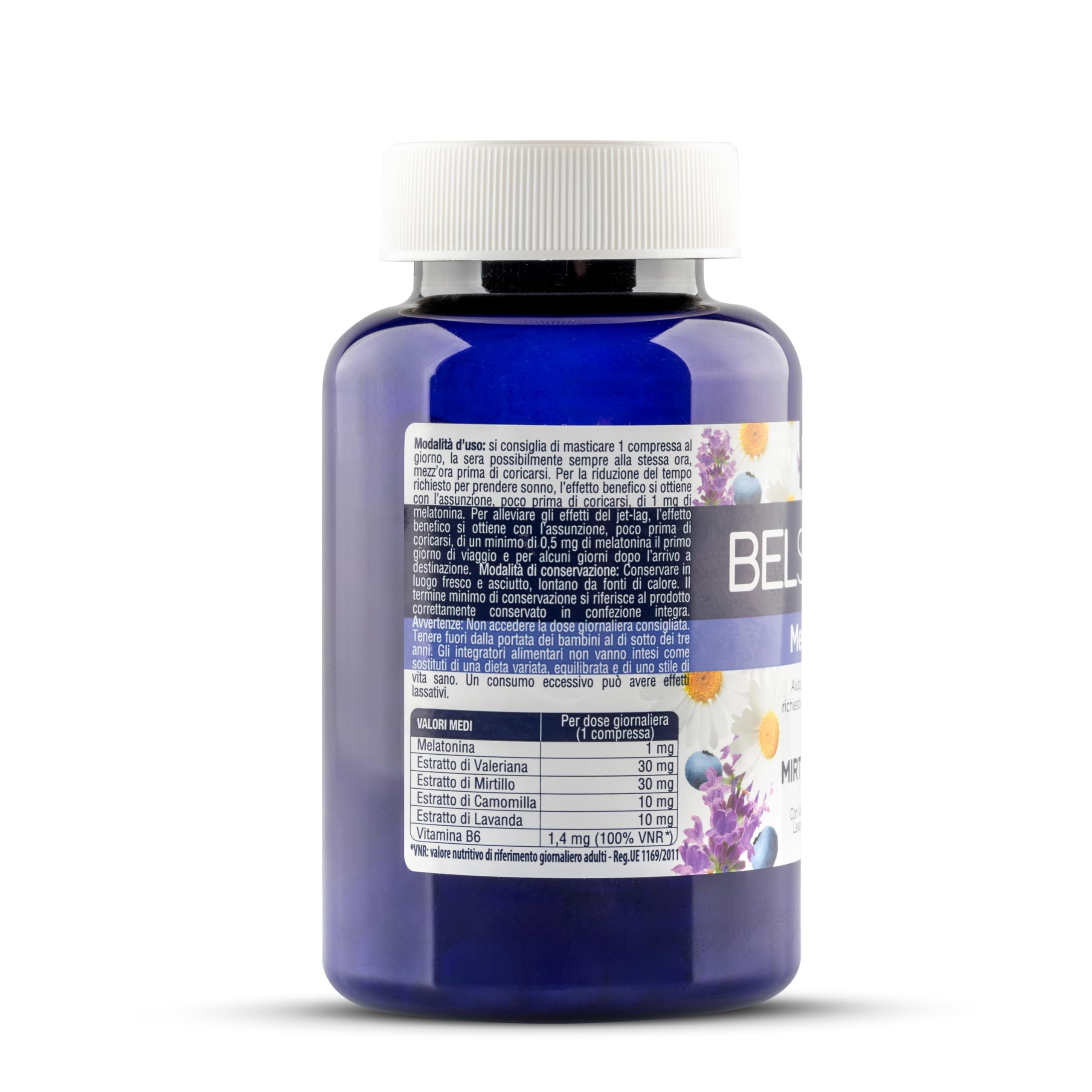 FRAU BEL SONNO Melatonina 365 Compresse Masticabili, Un Anno di Scorta, Integratore Alimentare per Favorire il Sonno con Valeriana, Camomilla, Lavanda e Vitamina B6, Gusto Mirtillo
